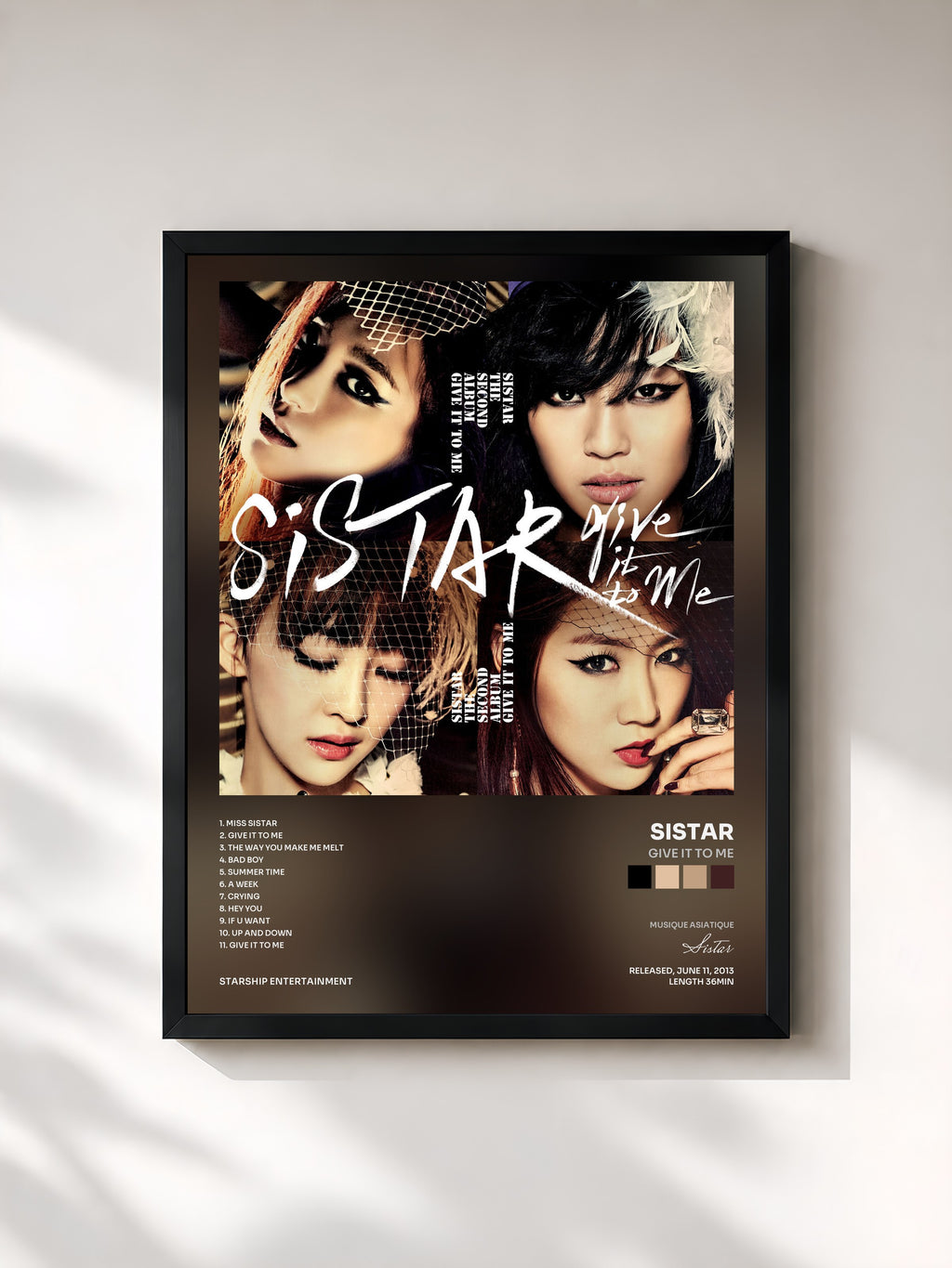 #noir Tableau de l'album Give It To Me de Sistar, cadre noir, imprimé et encadré en France