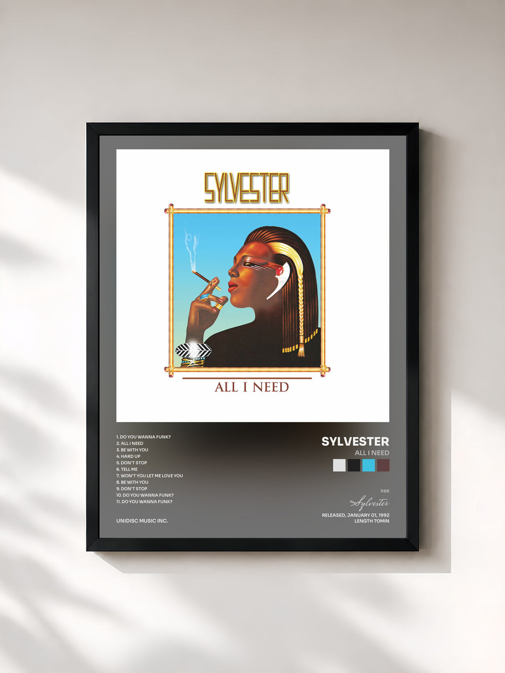 #noir Tableau de l'album All I Need de Sylvester, cadre noir, imprimé et encadré en France
