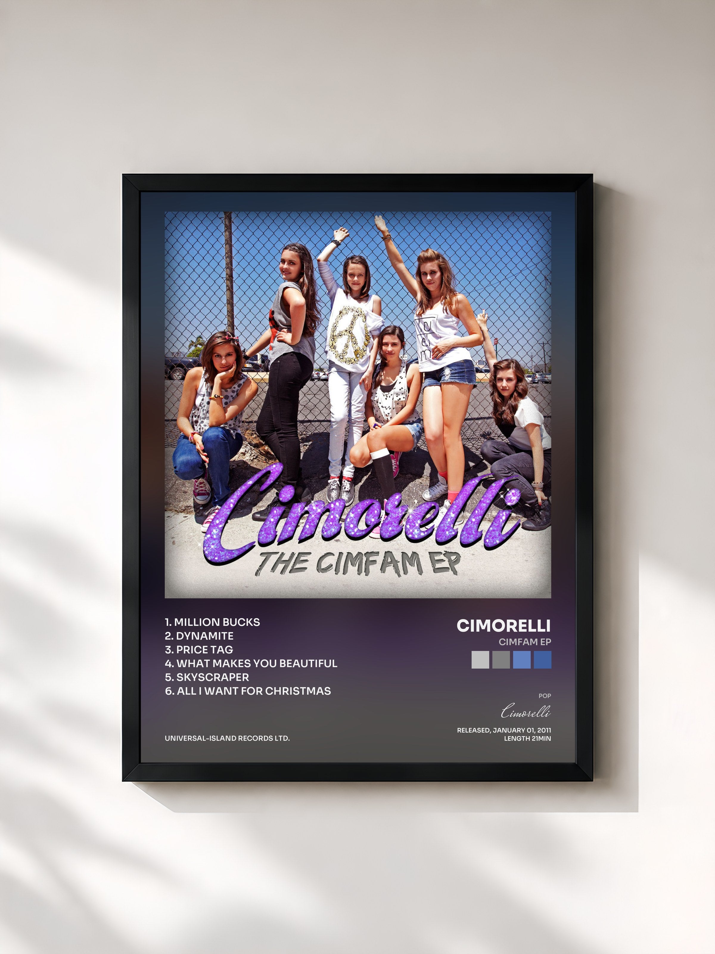#noir Tableau de l'album CimFam EP de Cimorelli, cadre noir, imprimé et encadré en France