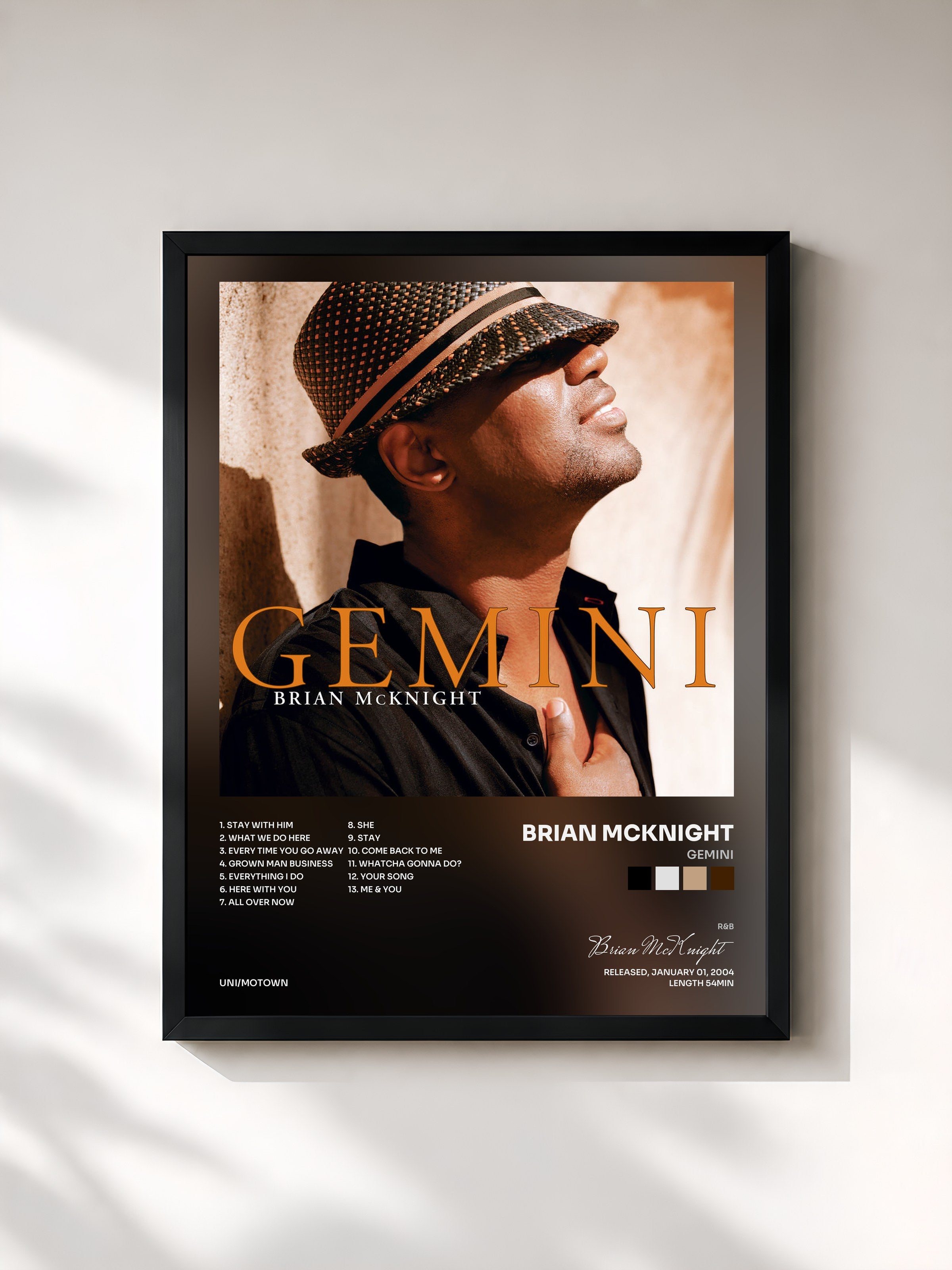 #noir Tableau de l'album Gemini de Brian McKnight, cadre noir, imprimé et encadré en France