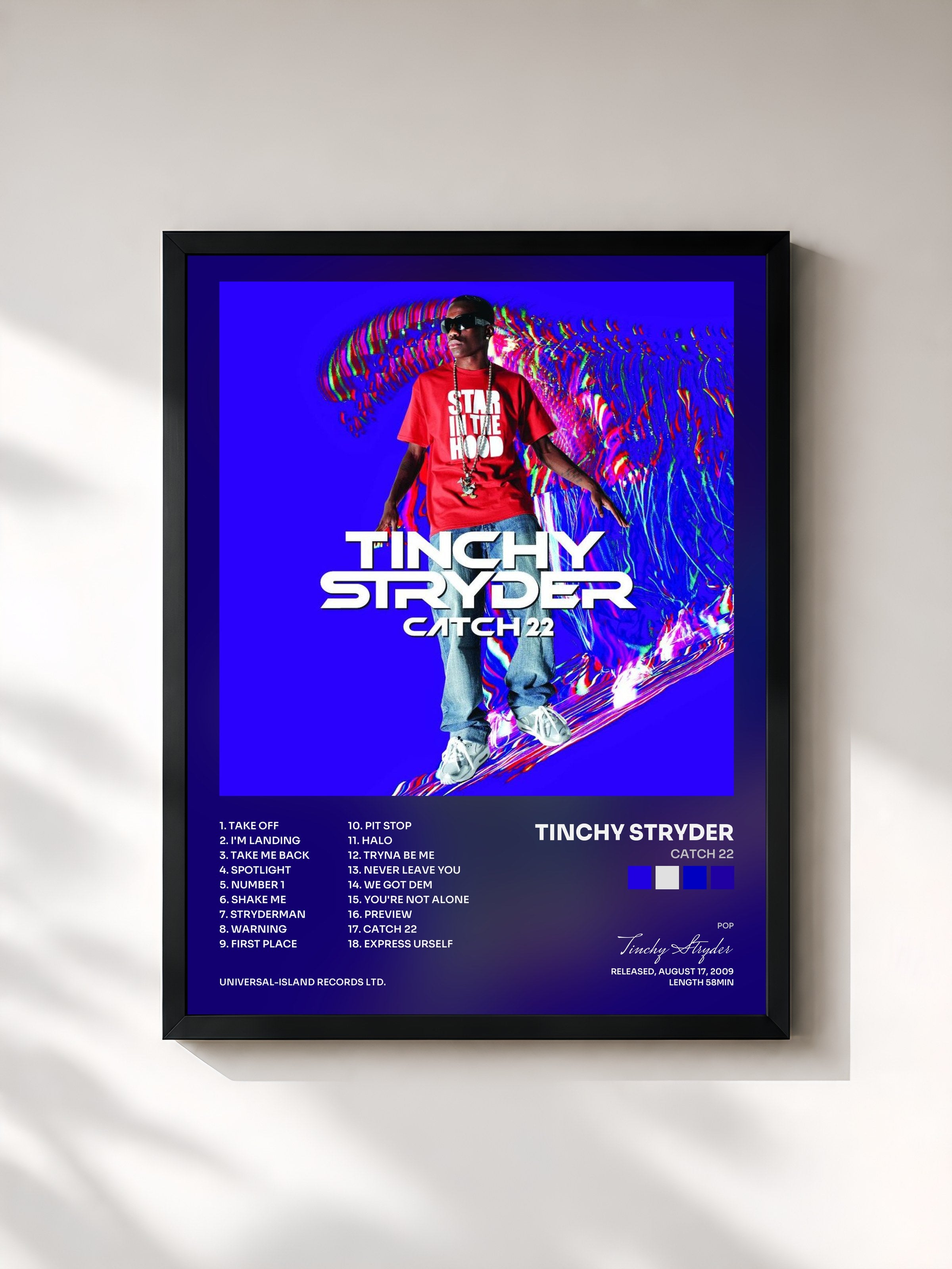 #noir Tableau de l'album Catch 22 de Tinchy Stryder, cadre noir, imprimé et encadré en France