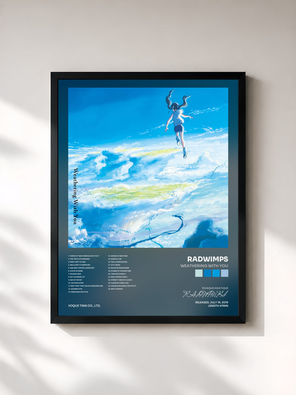 #noir Tableau de l'album Weathering With You de RADWIMPS, cadre noir, imprimé et encadré en France