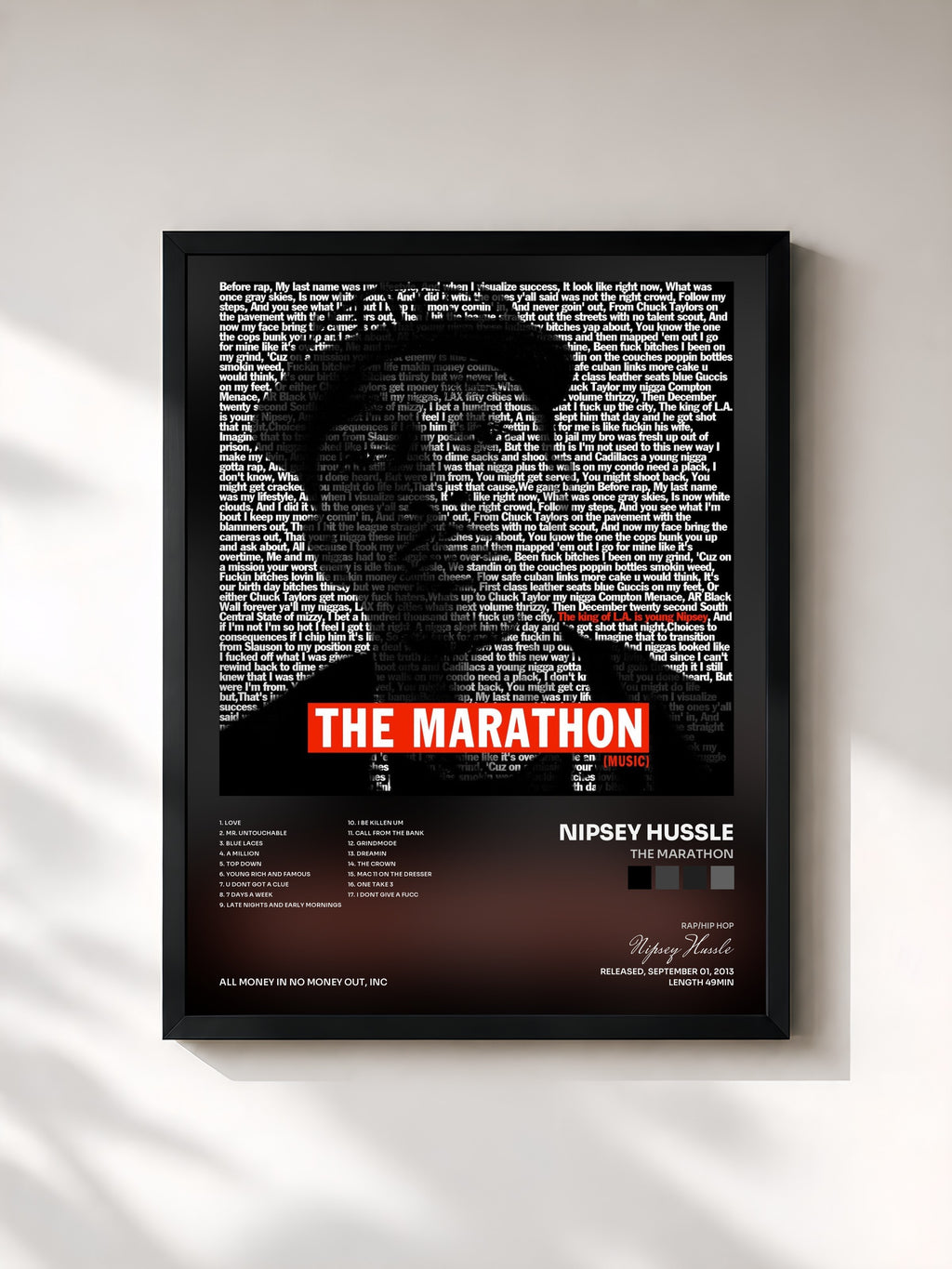 #noir Tableau de l'album The Marathon de Nipsey Hussle, cadre noir, imprimé et encadré en France