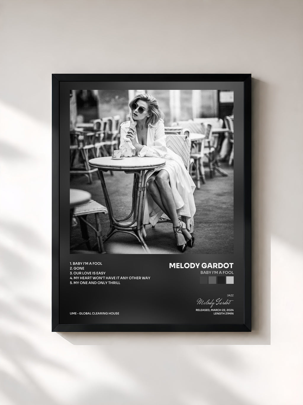 #noir Tableau de l'album Baby I’m A Fool de Melody Gardot, cadre noir, imprimé et encadré en France