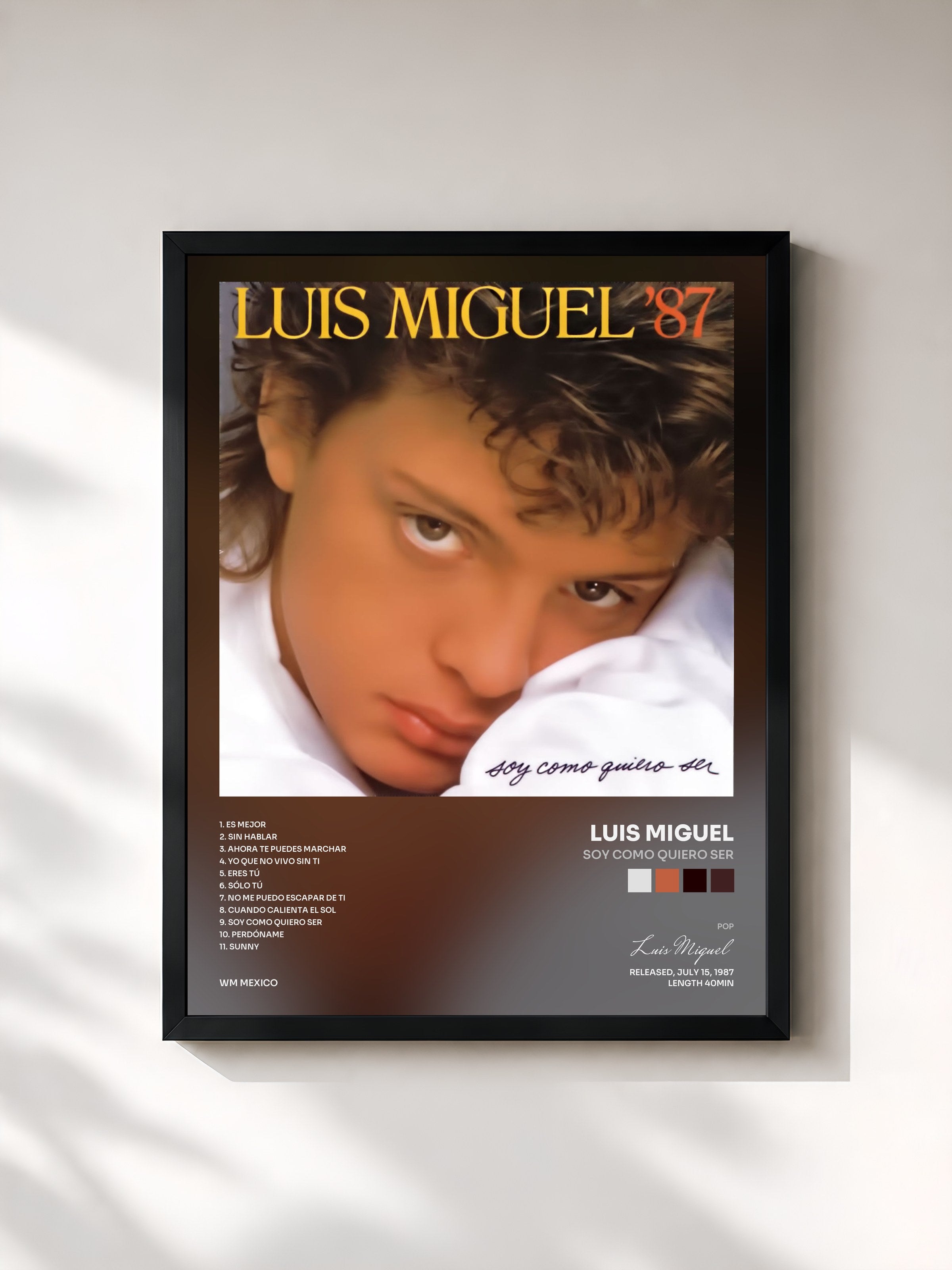 #noir Tableau de l'album Soy Como Quiero Ser de Luis Miguel, cadre noir, imprimé et encadré en France