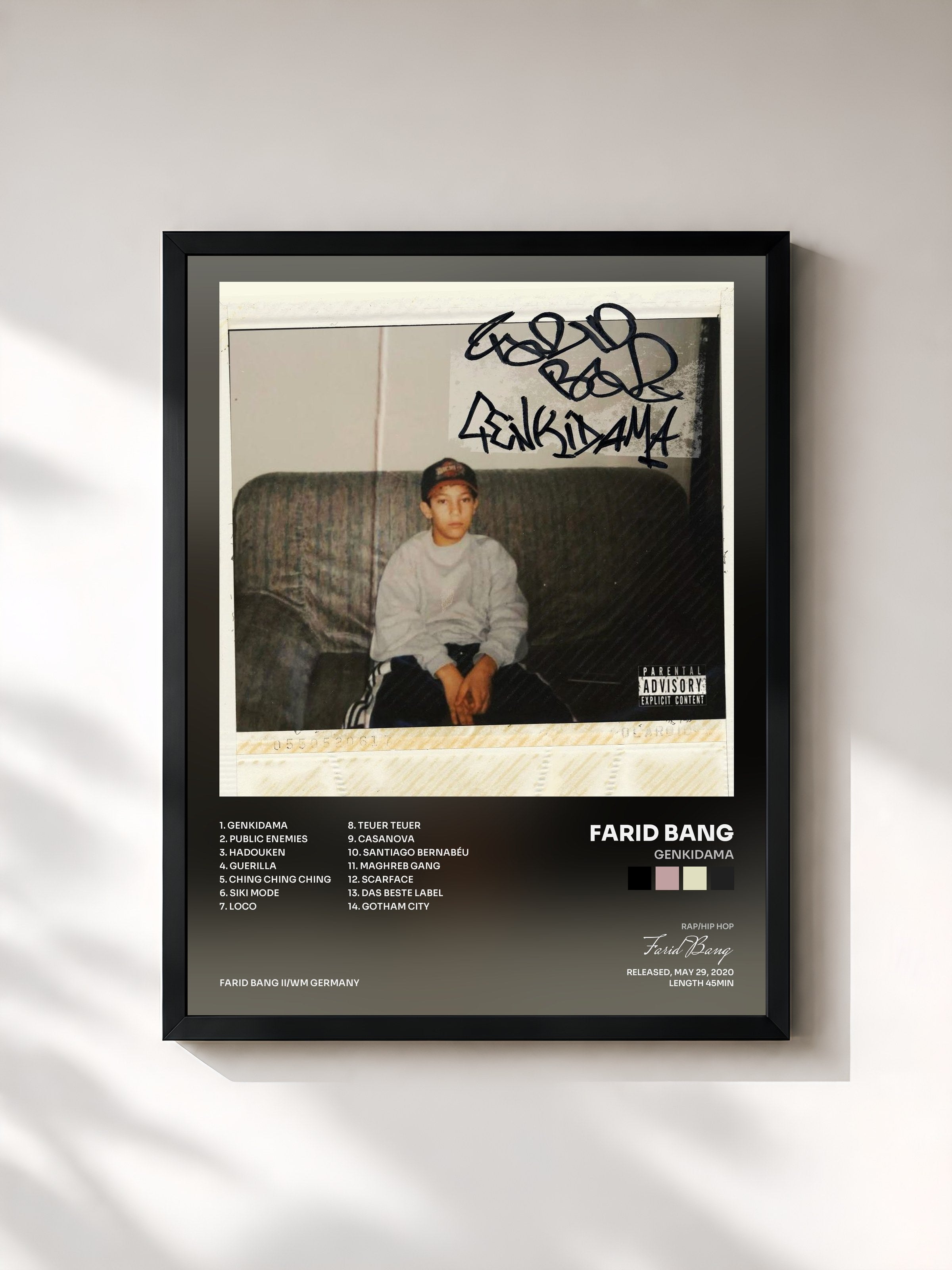 #noir Tableau de l'album Genkidama de Farid Bang, cadre noir, imprimé et encadré en France