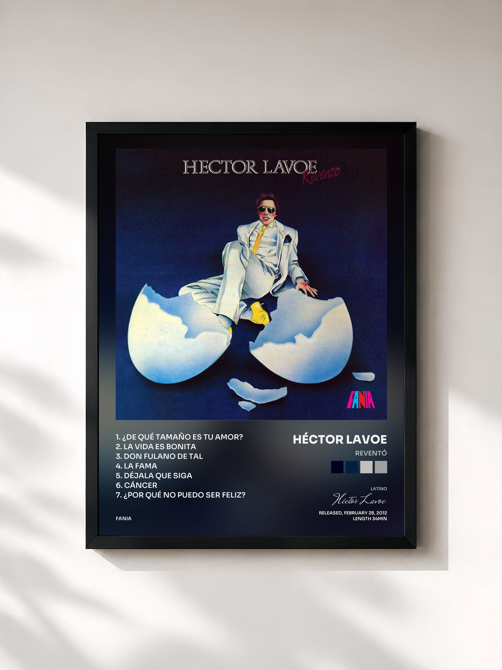 #noir Tableau de l'album Reventó de Héctor Lavoe, cadre noir, imprimé et encadré en France