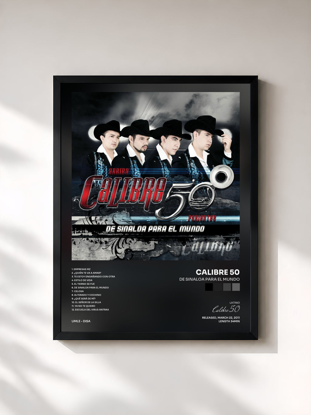 #noir Tableau de l'album De Sinaloa Para El Mundo de Calibre 50, cadre noir, imprimé et encadré en France