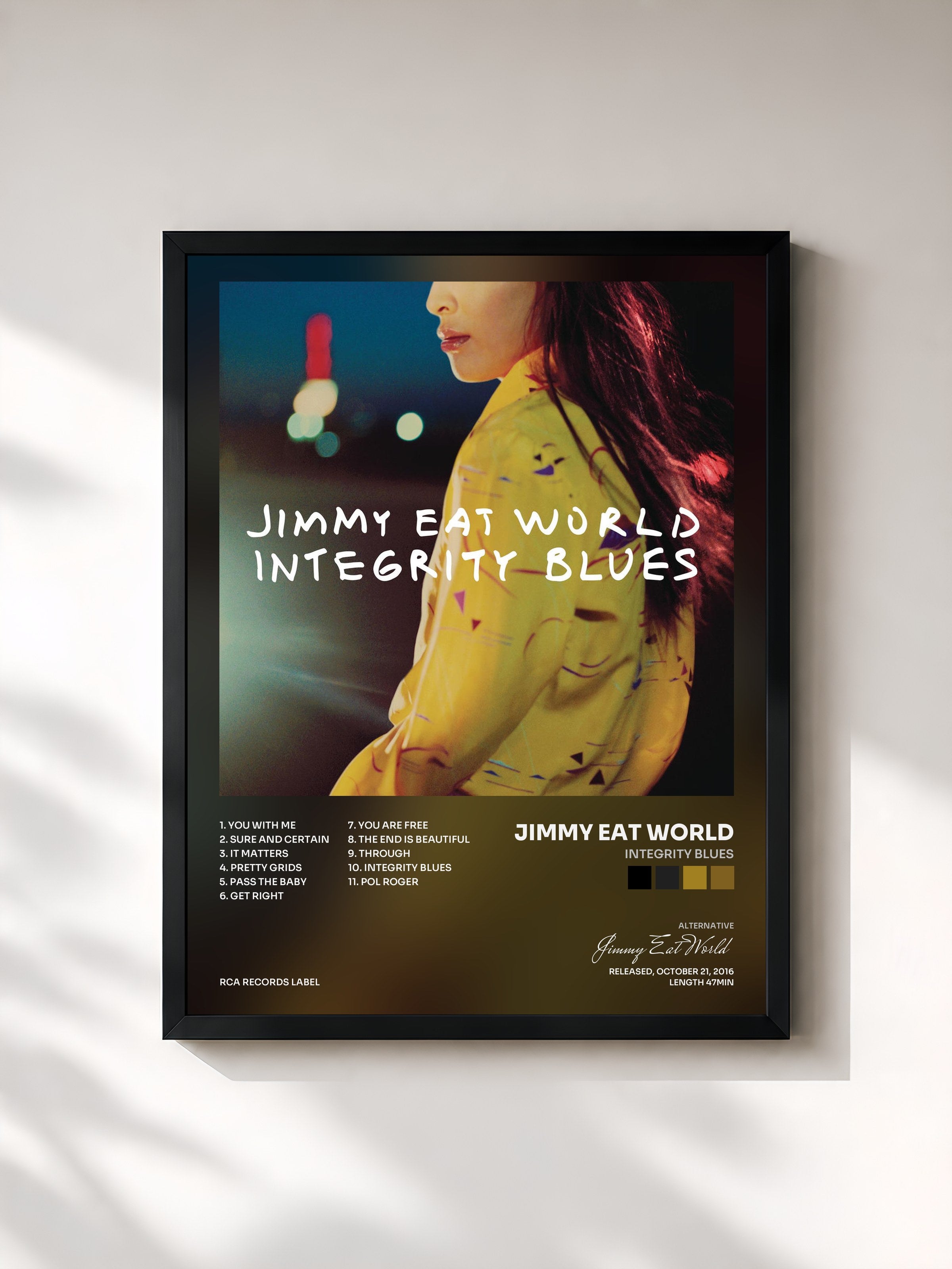 #noir Tableau de l'album Integrity Blues de Jimmy Eat World, cadre noir, imprimé et encadré en France