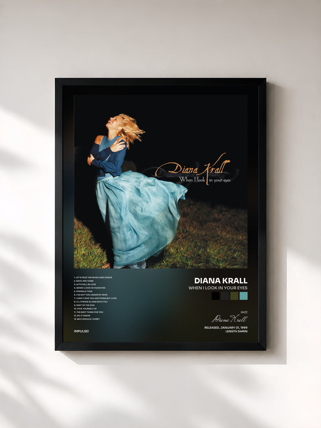 #noir Tableau de l'album When I Look In Your Eyes de Diana Krall, cadre noir, imprimé et encadré en France