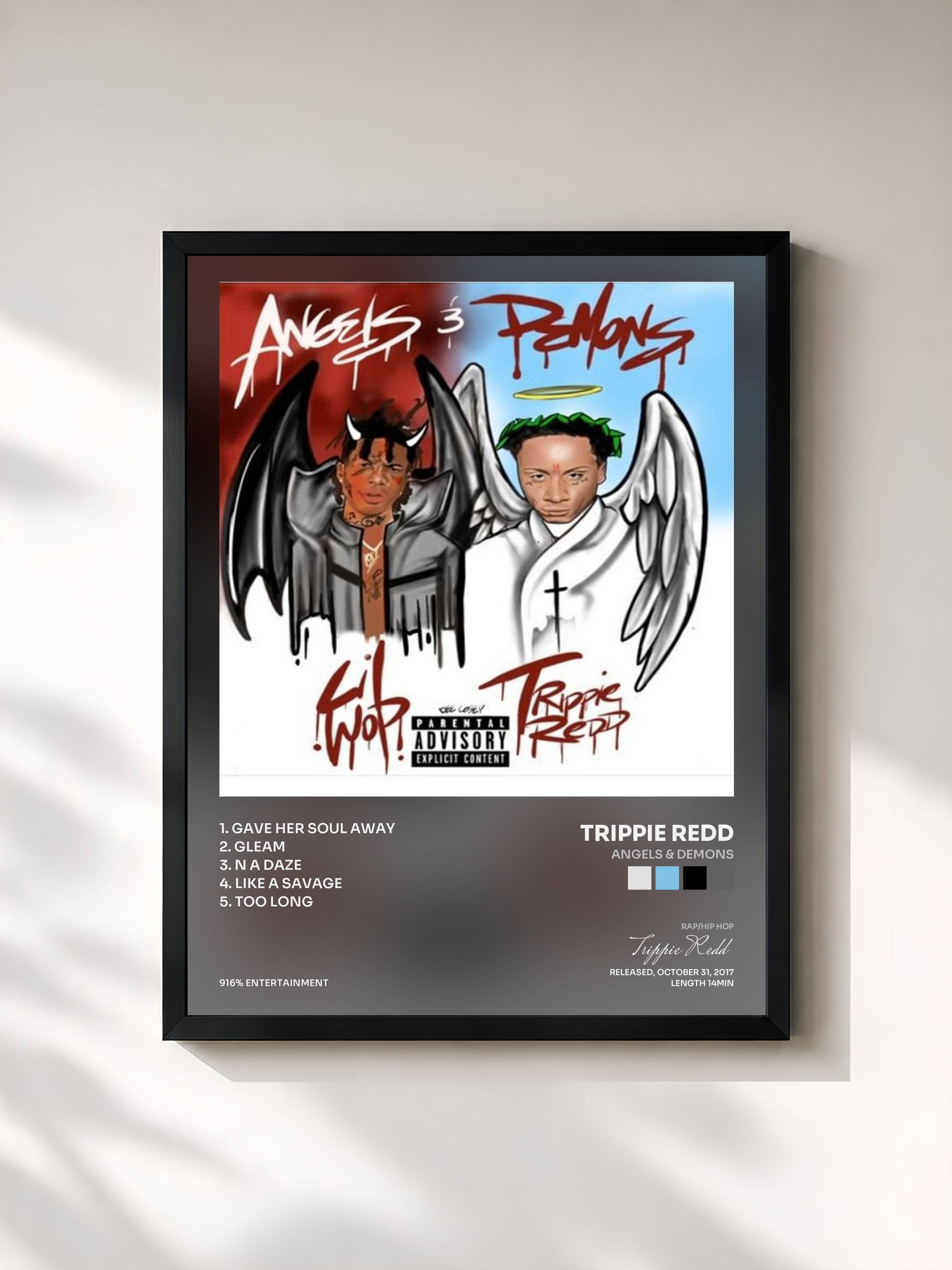 #noir Tableau de l'album Angels & Demons de Trippie Redd, cadre noir, imprimé et encadré en France