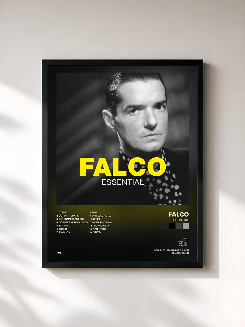 #noir Tableau de l'album Essential de Falco, cadre noir, imprimé et encadré en France