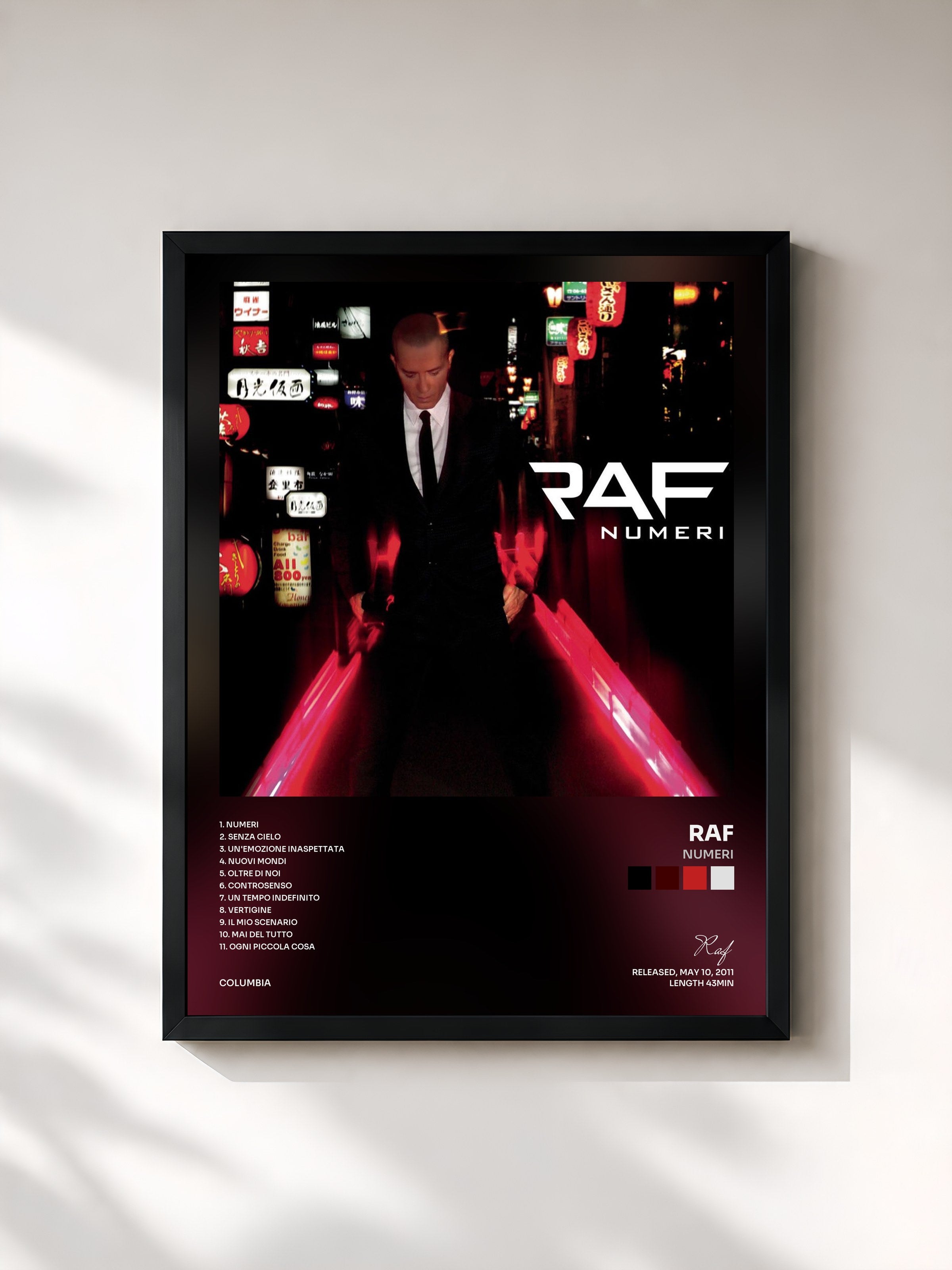 #noir Tableau de l'album Numeri de Raf, cadre noir, imprimé et encadré en France