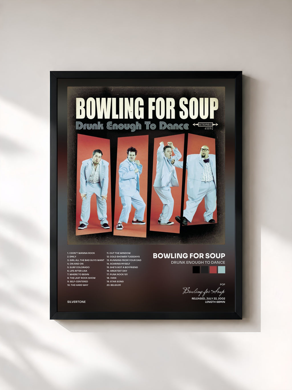 #noir Tableau de l'album Drunk Enough To Dance de Bowling for Soup, cadre noir, imprimé et encadré en France