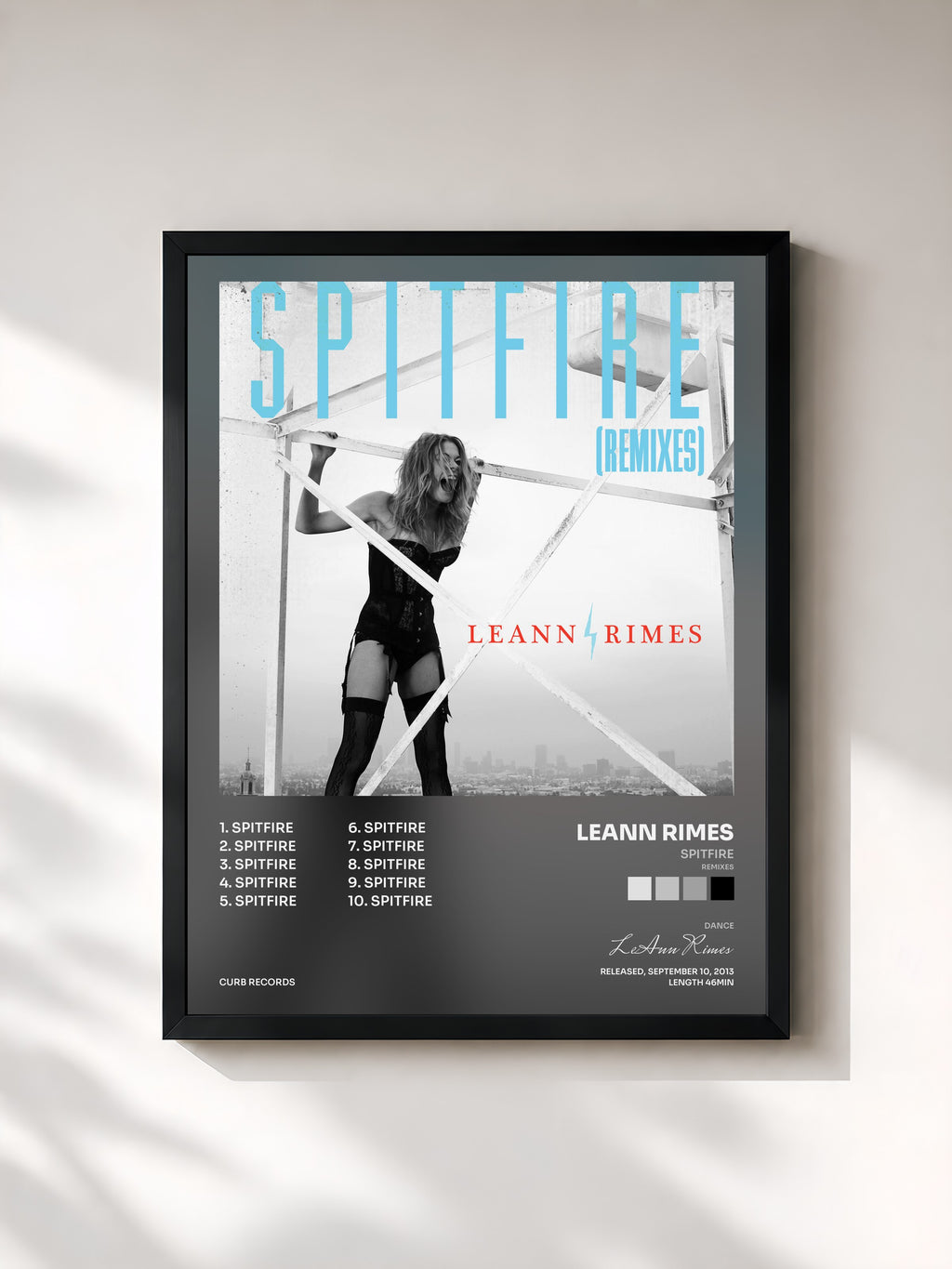 #noir Tableau de l'album Spitfire (Remixes) de LeAnn Rimes, cadre noir, imprimé et encadré en France