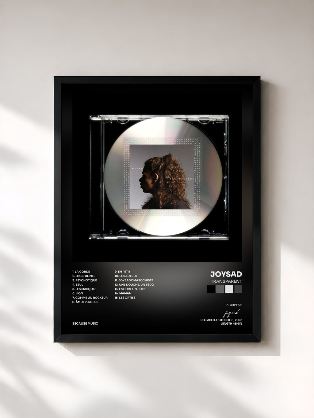 #noir Tableau de l'album Transparent de joysad, cadre noir, imprimé et encadré en France