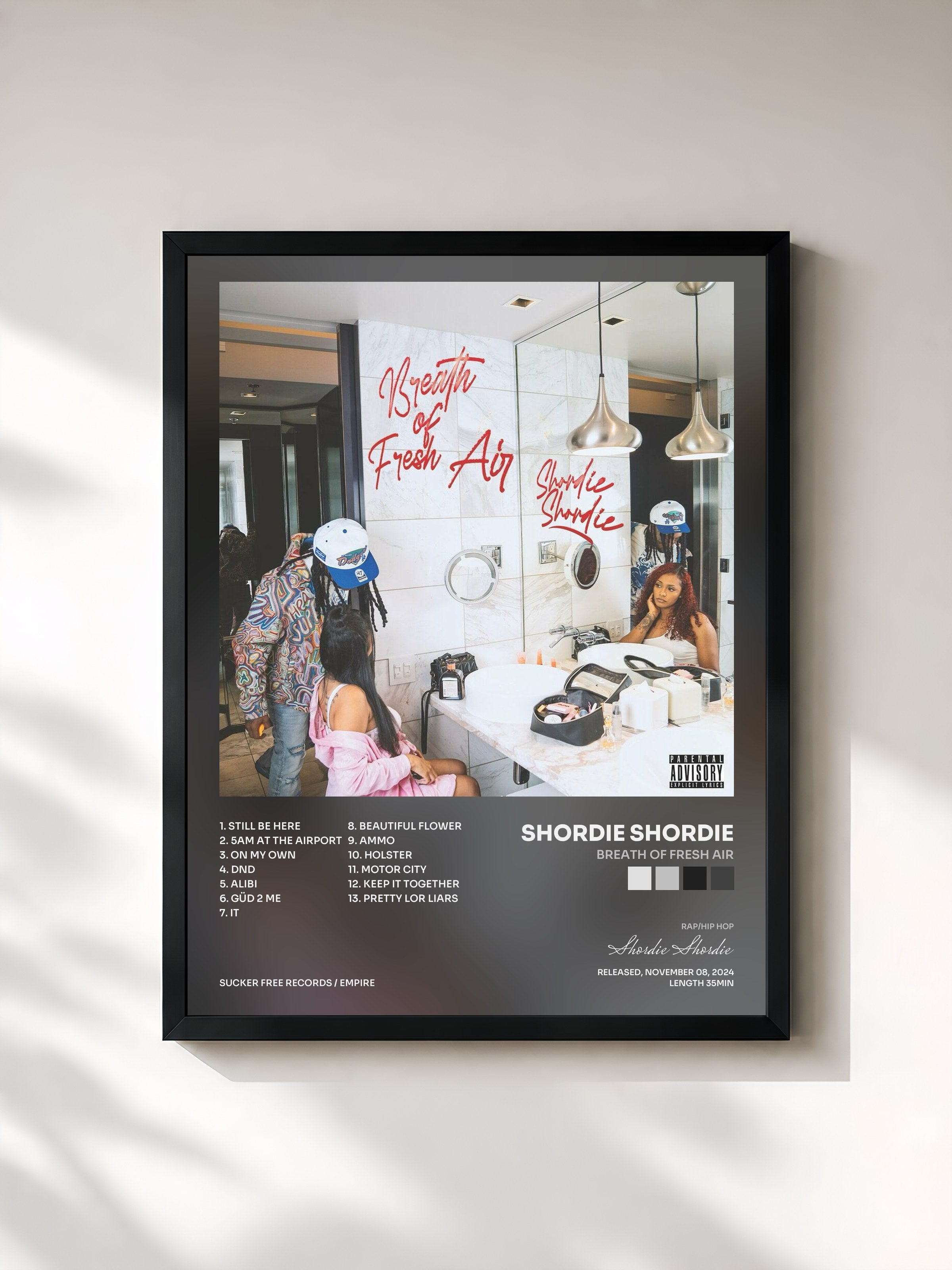 #noir Tableau de l'album Breath Of Fresh Air de Shordie Shordie, cadre noir, imprimé et encadré en France