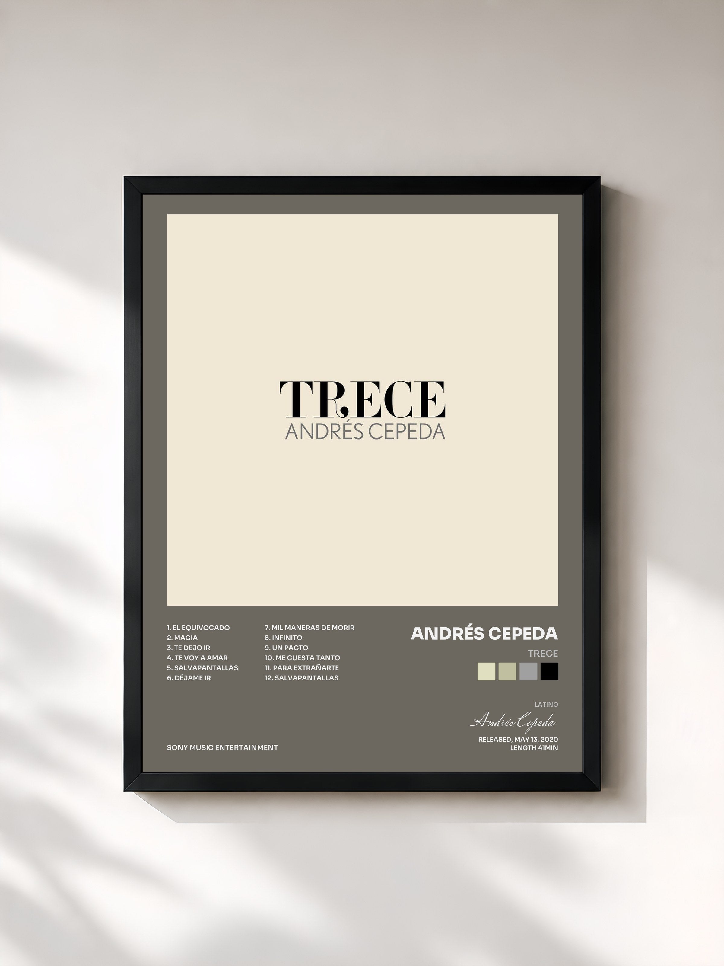 #noir Tableau de l'album Trece de Andrés Cepeda, cadre noir, imprimé et encadré en France