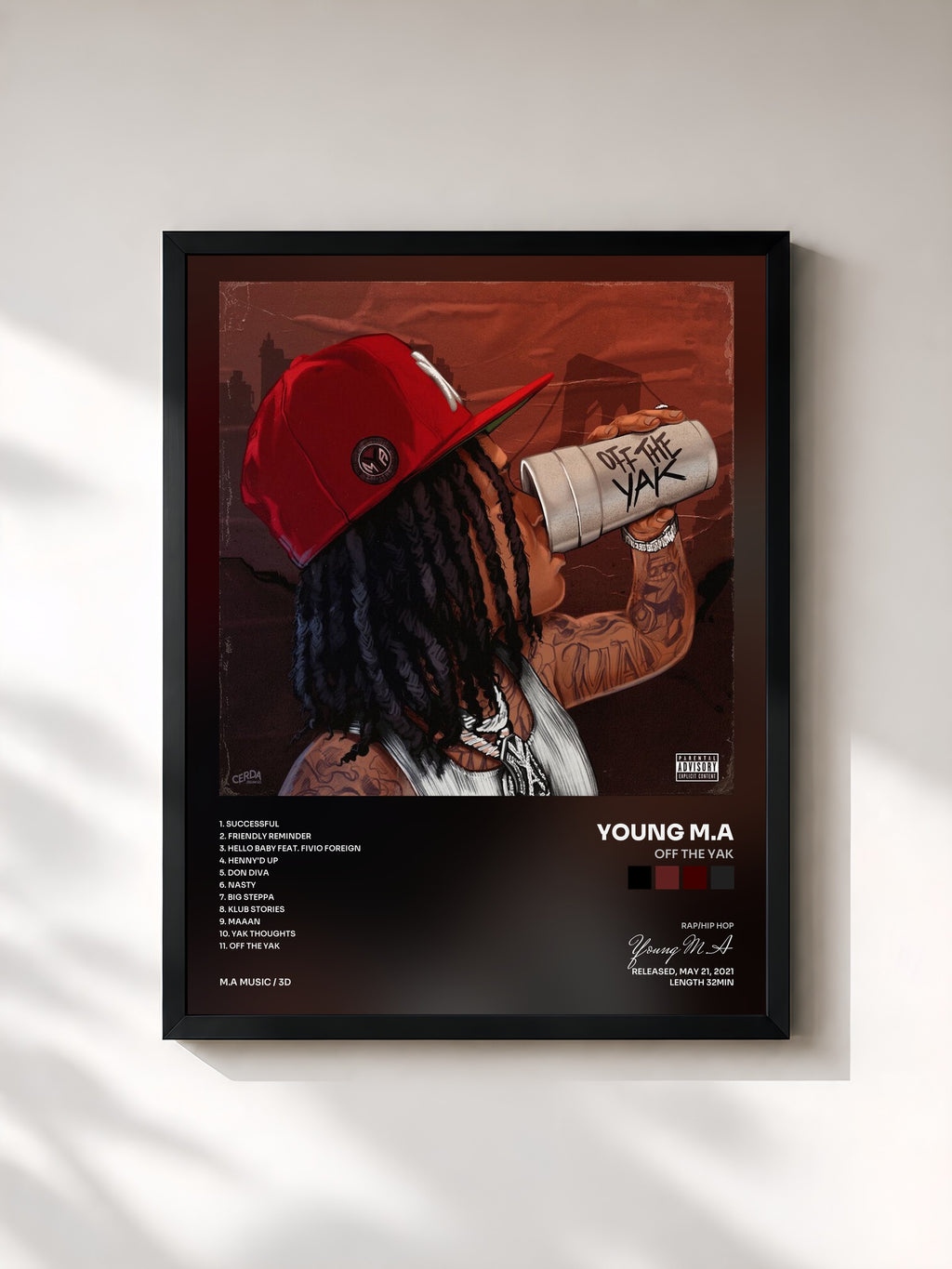 #noir Tableau de l'album Off the Yak de Young M.A, cadre noir, imprimé et encadré en France