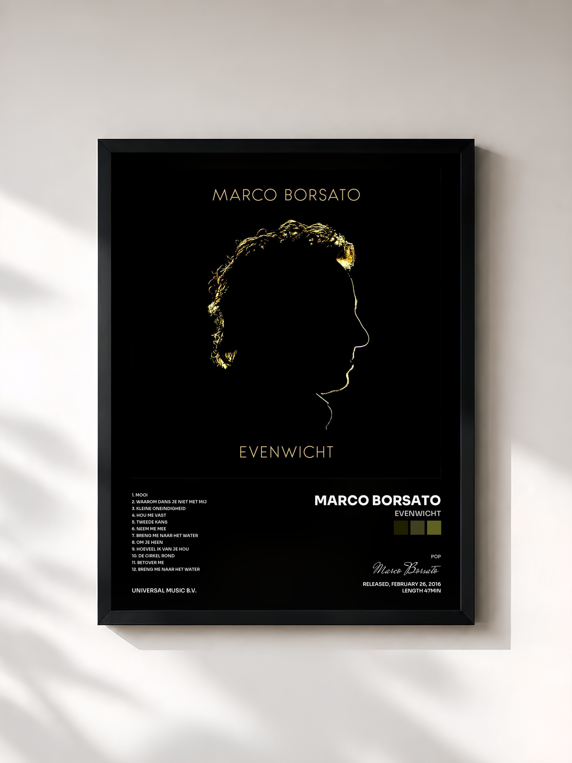 #noir Tableau de l'album Evenwicht de Marco Borsato, cadre noir, imprimé et encadré en France