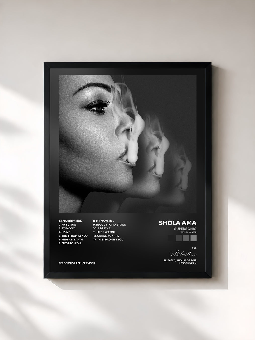 #noir Tableau de l'album Supersonic (2019 Remaster) de Shola Ama, cadre noir, imprimé et encadré en France