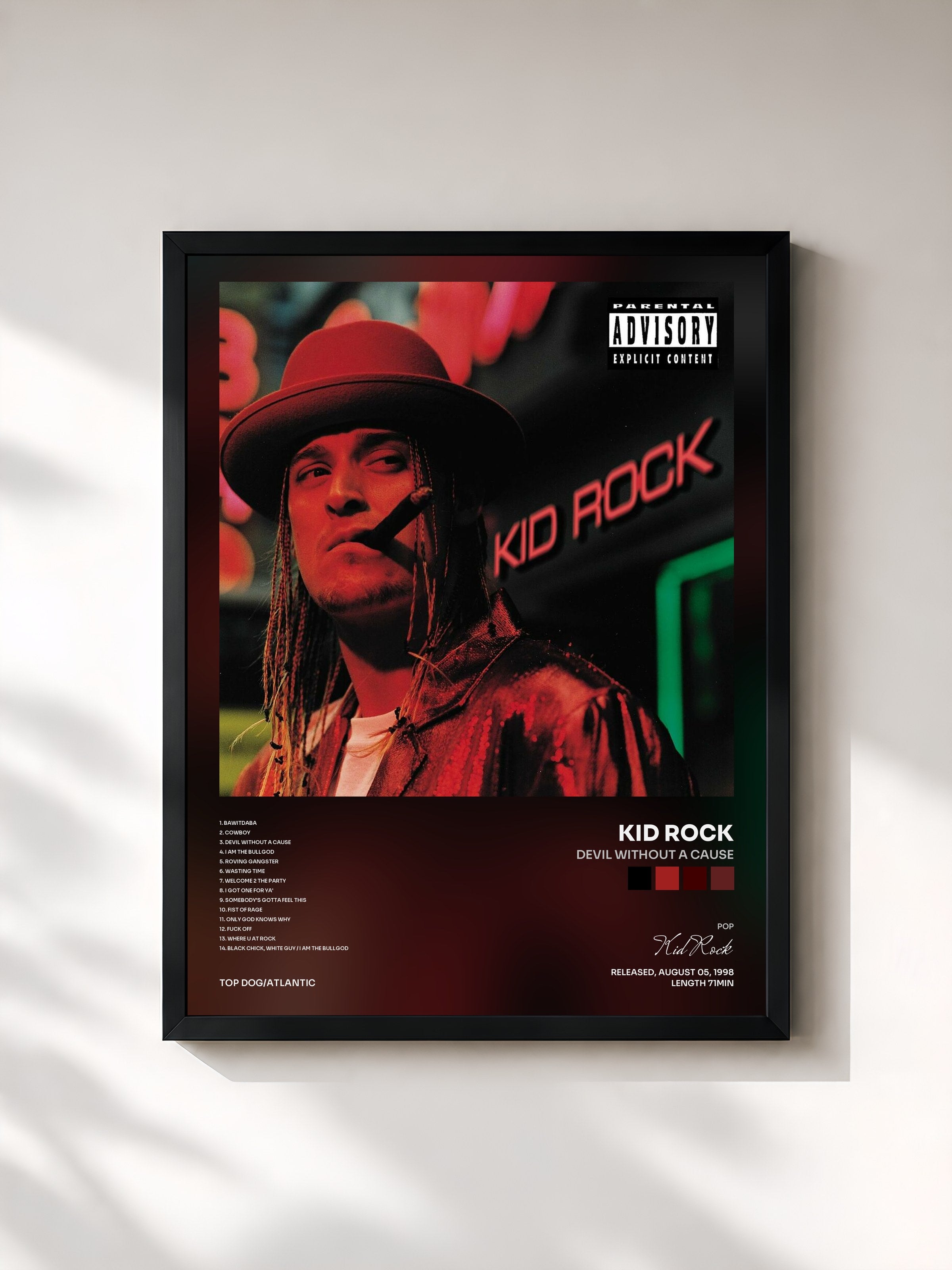 #noir Tableau de l'album Devil Without a Cause de Kid Rock, cadre noir, imprimé et encadré en France