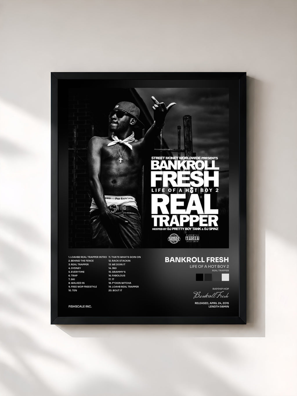 #noir Tableau de l'album Life of a Hot Boy 2 (Real Trapper) de Bankroll Fresh, cadre noir, imprimé et encadré en France