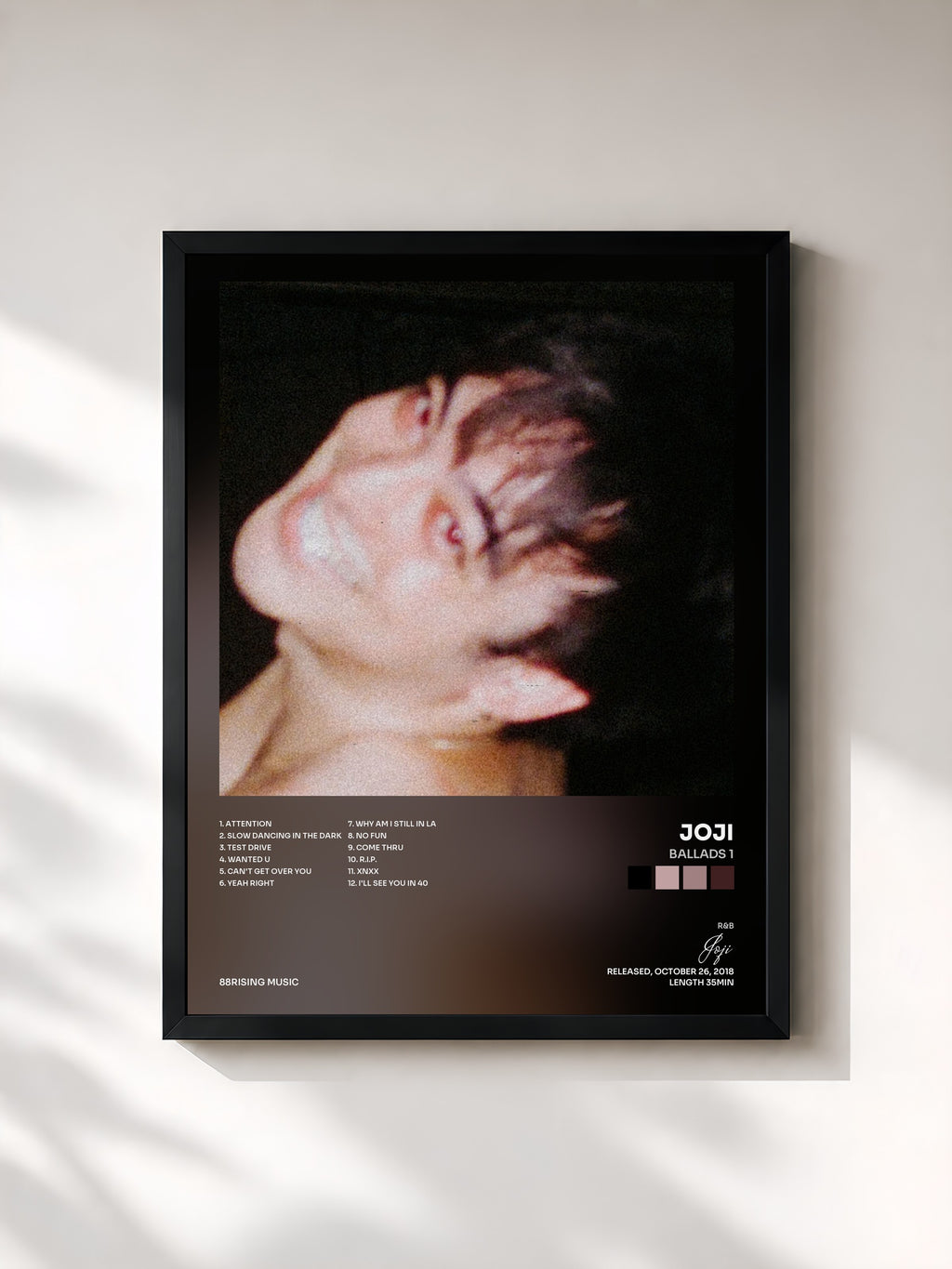 #noir Tableau de l'album BALLADS 1 de Joji, cadre noir, imprimé et encadré en France