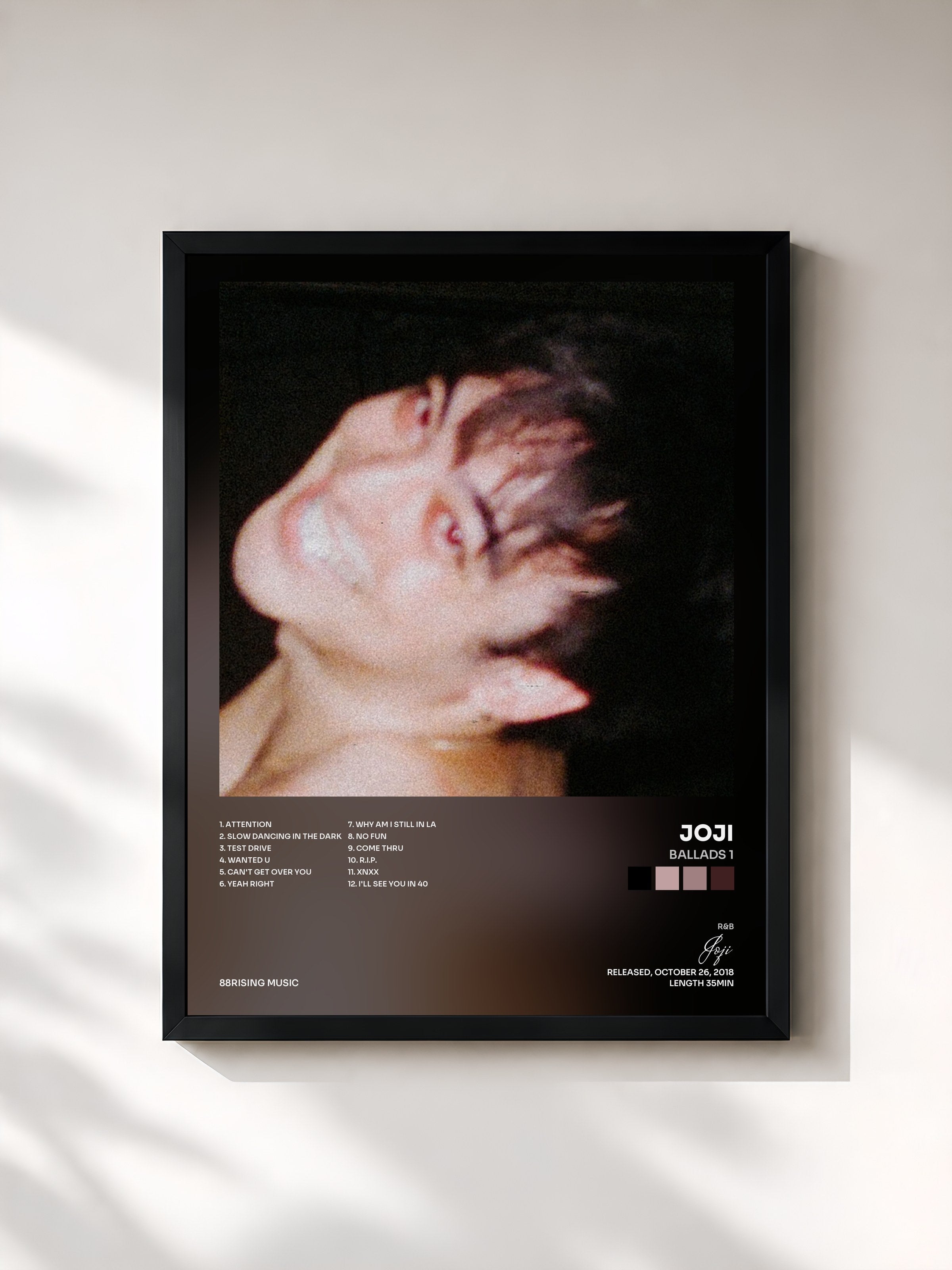 #noir Tableau de l'album BALLADS 1 de Joji, cadre noir, imprimé et encadré en France