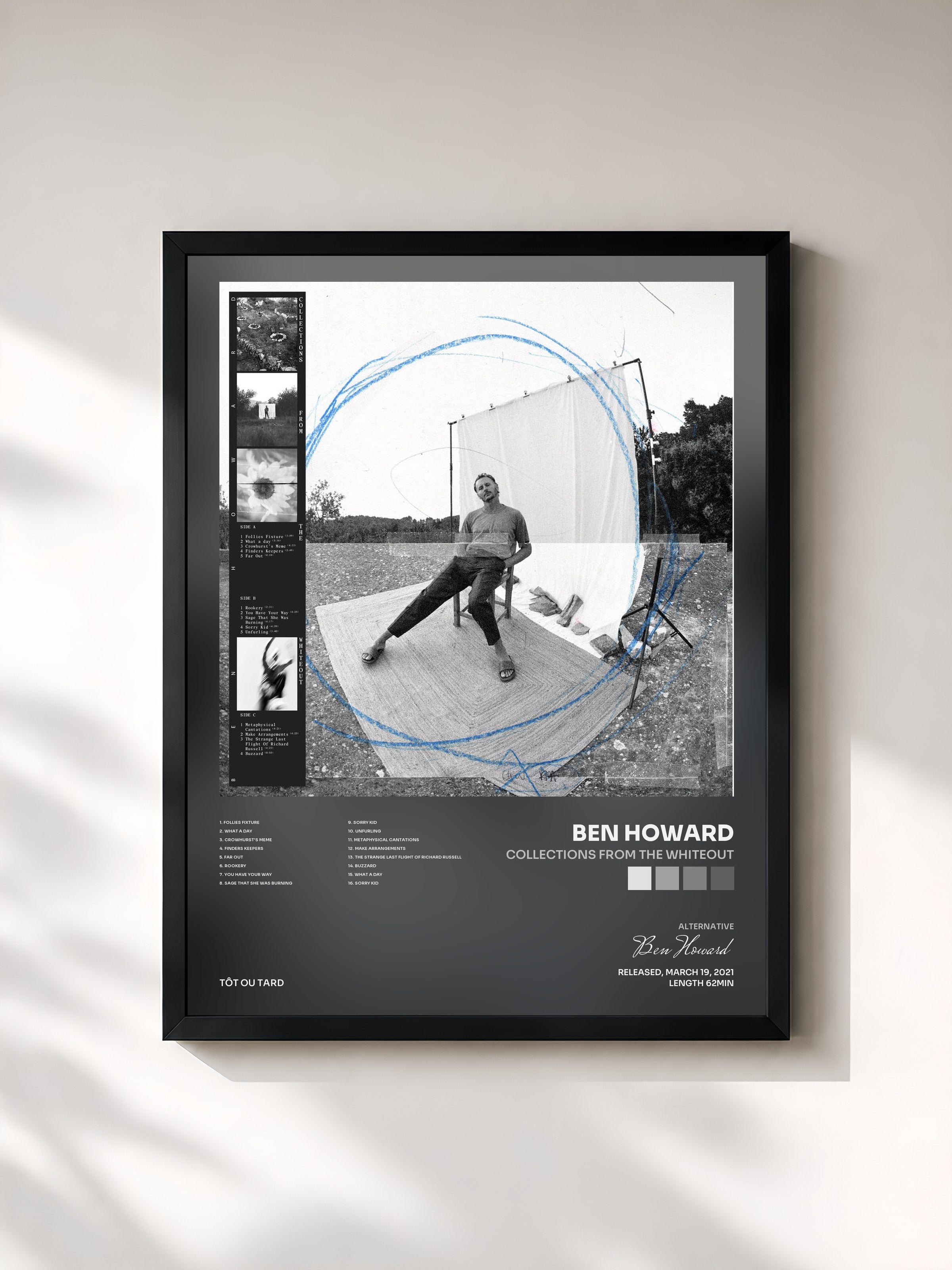 #noir Tableau de l'album Collections from the Whiteout de Ben Howard, cadre noir, imprimé et encadré en France