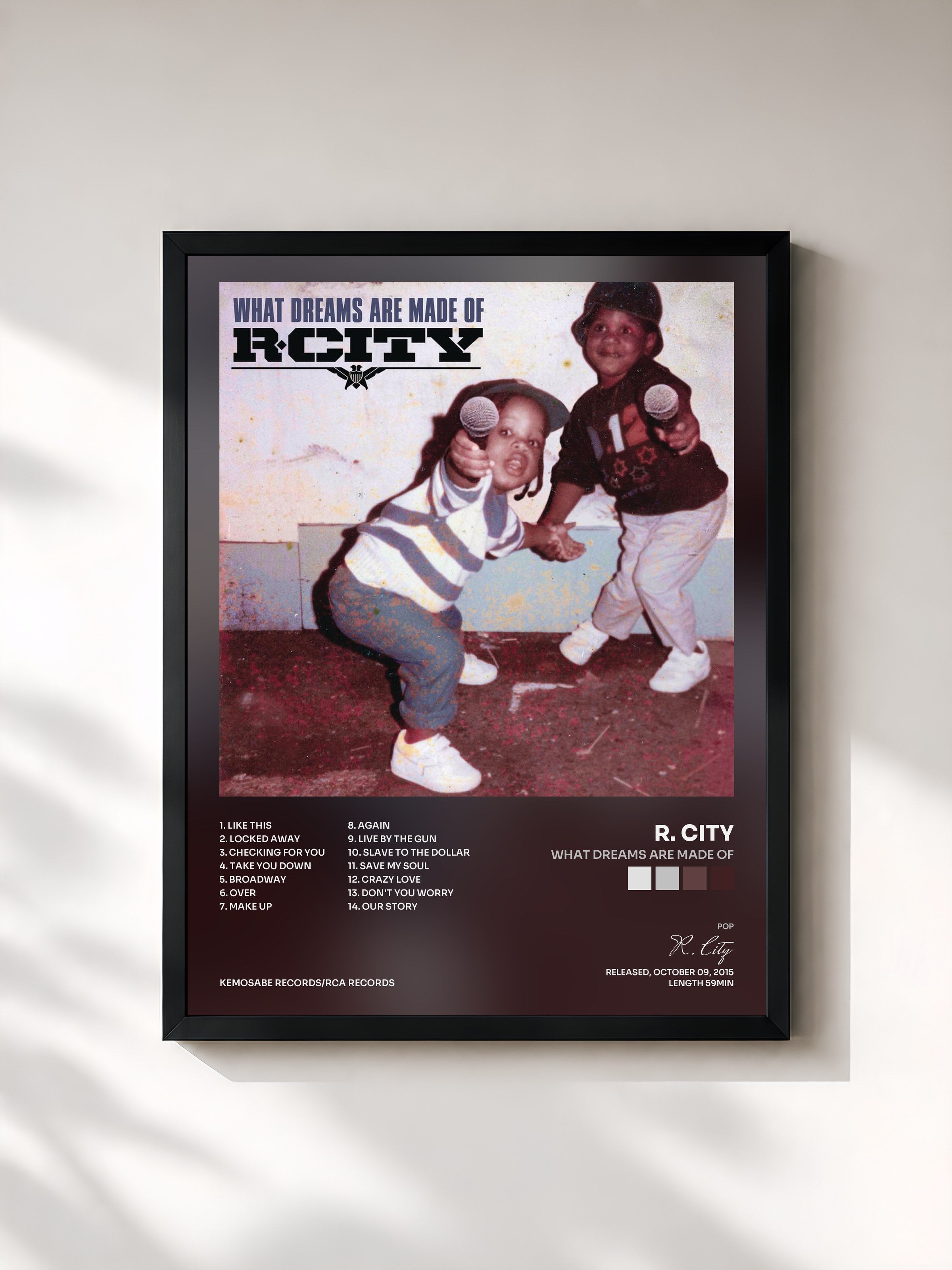 #noir Tableau de l'album What Dreams Are Made Of de R. City, cadre noir, imprimé et encadré en France