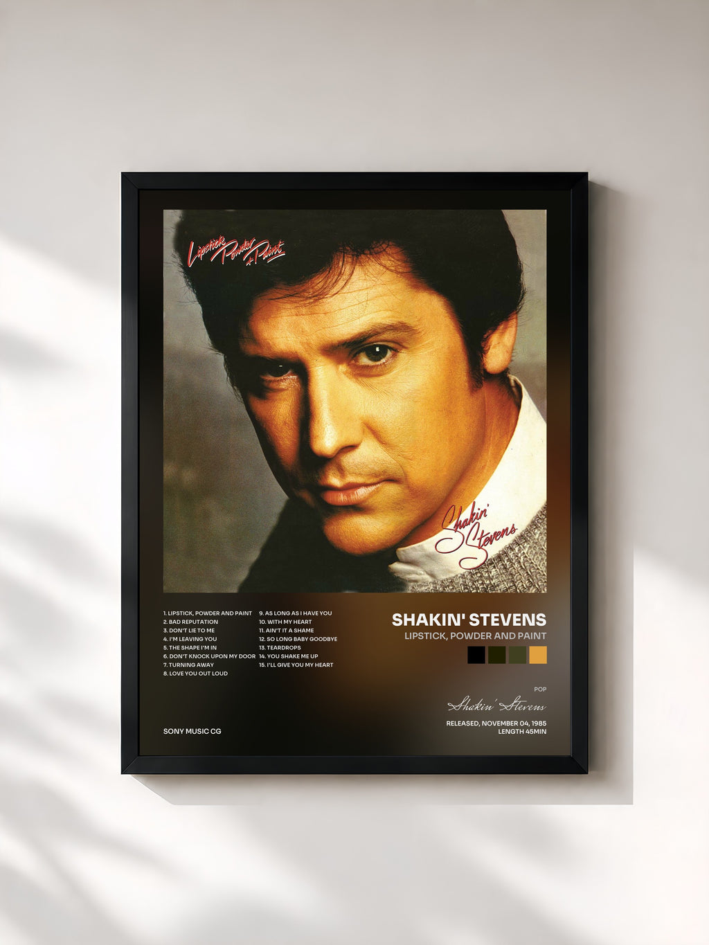 #noir Tableau de l'album Lipstick, Powder and Paint de Shakin' Stevens, cadre noir, imprimé et encadré en France