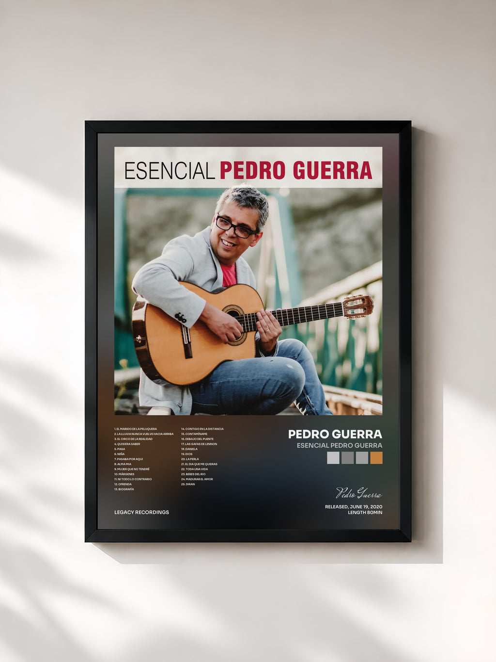 #noir Tableau de l'album Esencial Pedro Guerra de Pedro Guerra, cadre noir, imprimé et encadré en France