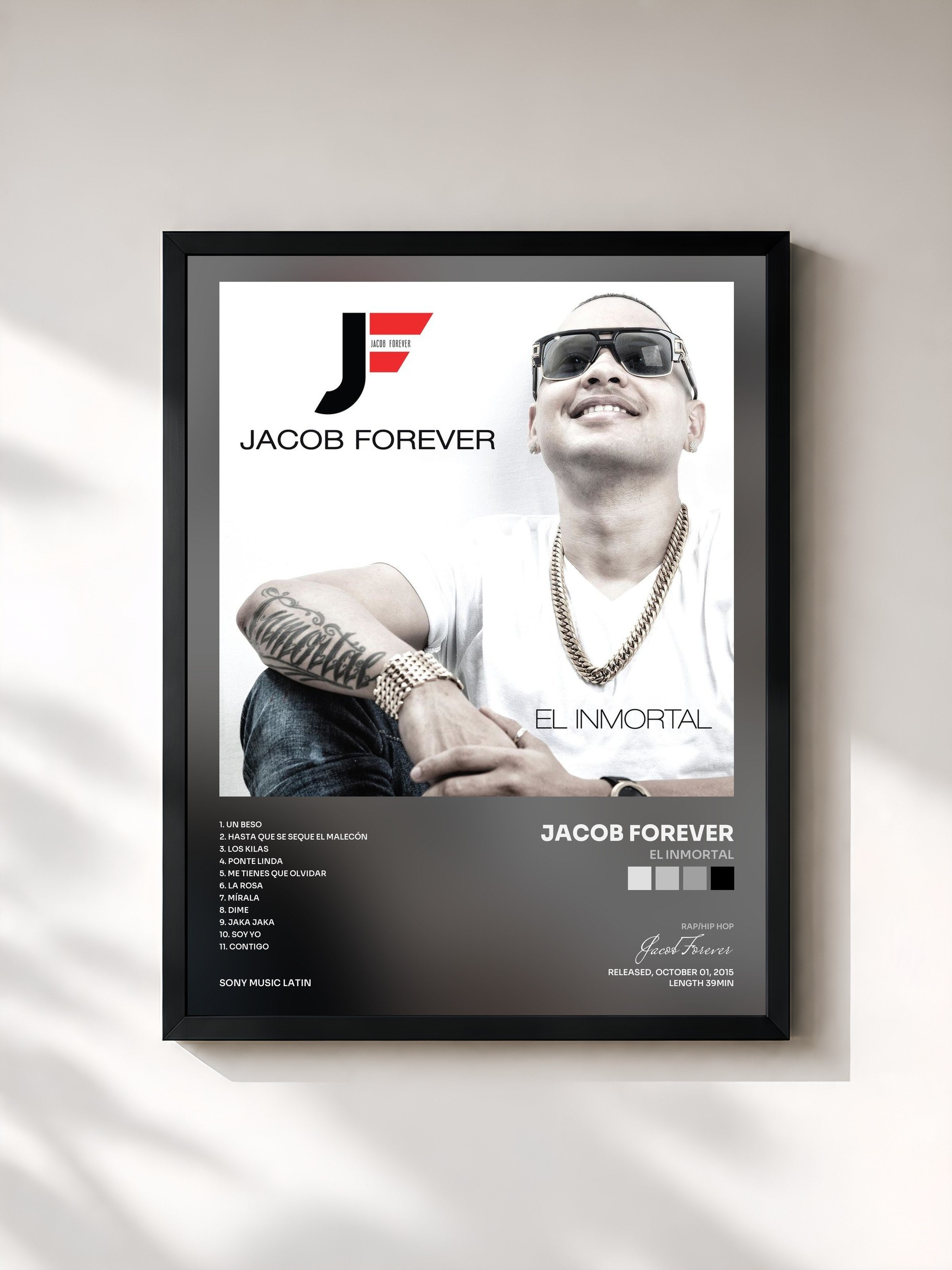#noir Tableau de l'album El Inmortal de Jacob Forever, cadre noir, imprimé et encadré en France