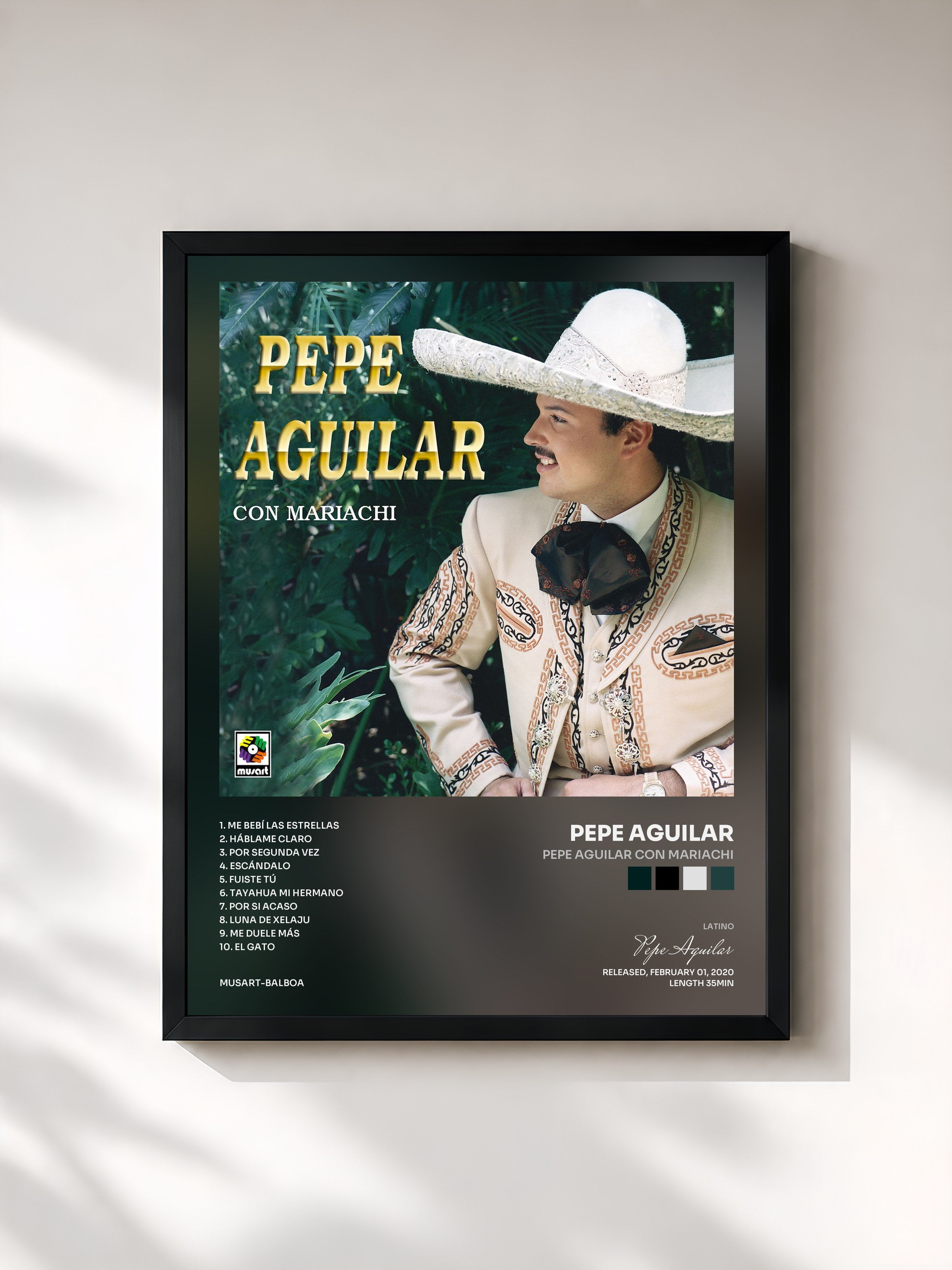 #noir Tableau de l'album Pepe Aguilar Con Mariachi de Pepe Aguilar, cadre noir, imprimé et encadré en France