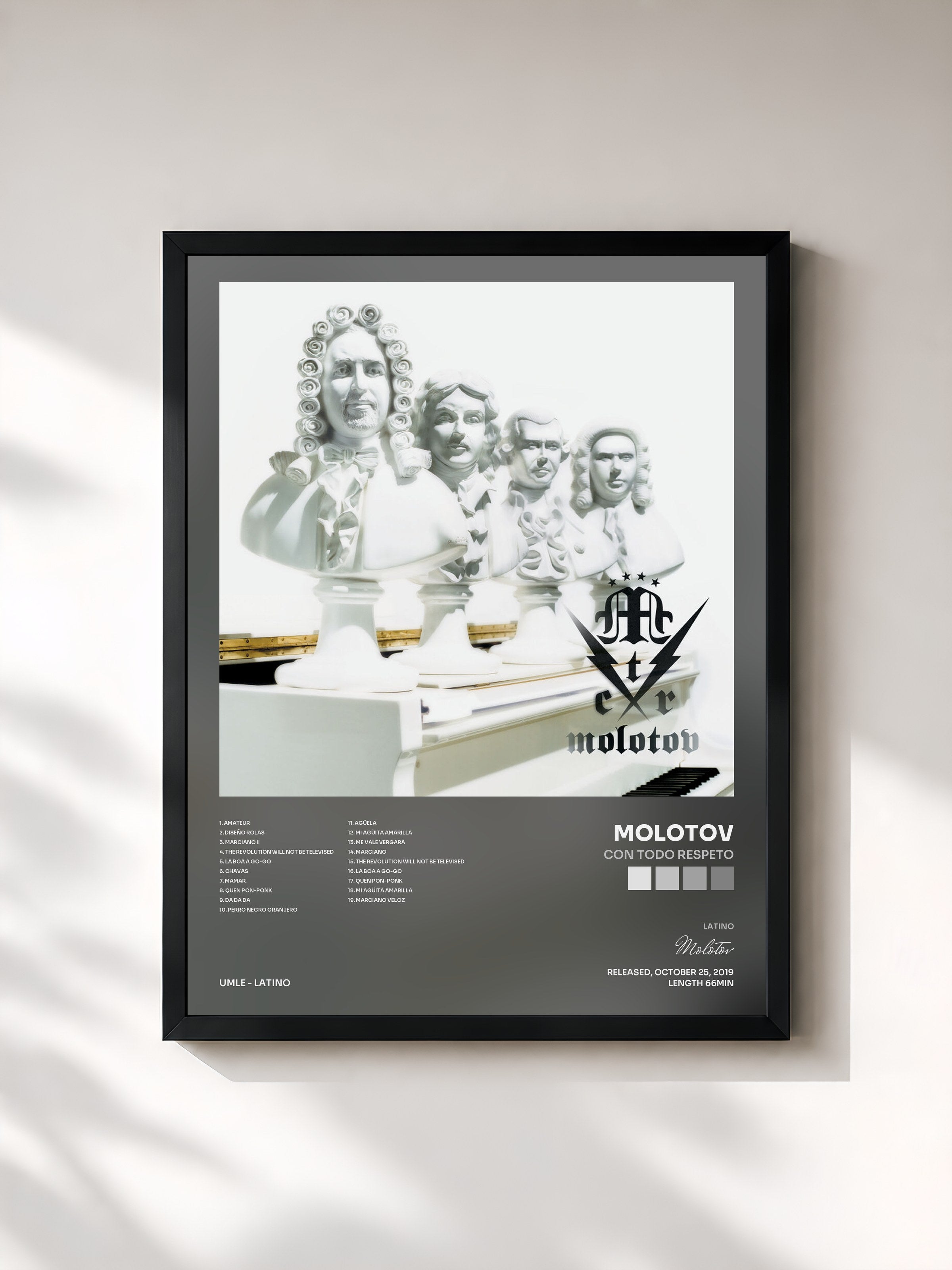 #noir Tableau de l'album Con Todo Respeto de Molotov, cadre noir, imprimé et encadré en France