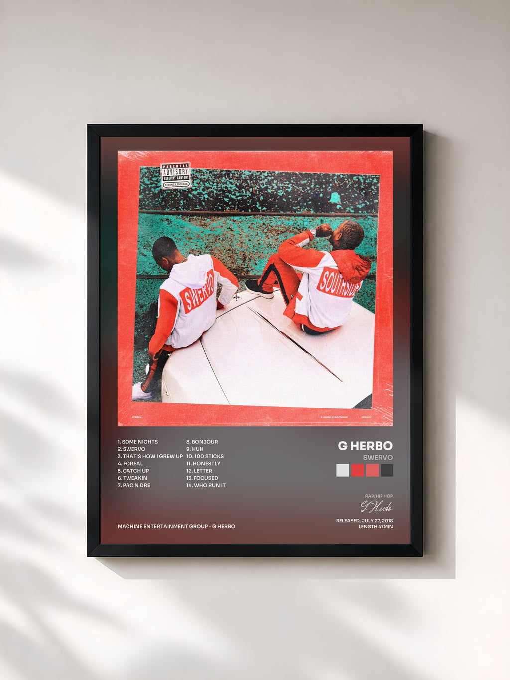 #noir Tableau de l'album Swervo de G Herbo, cadre noir, imprimé et encadré en France
