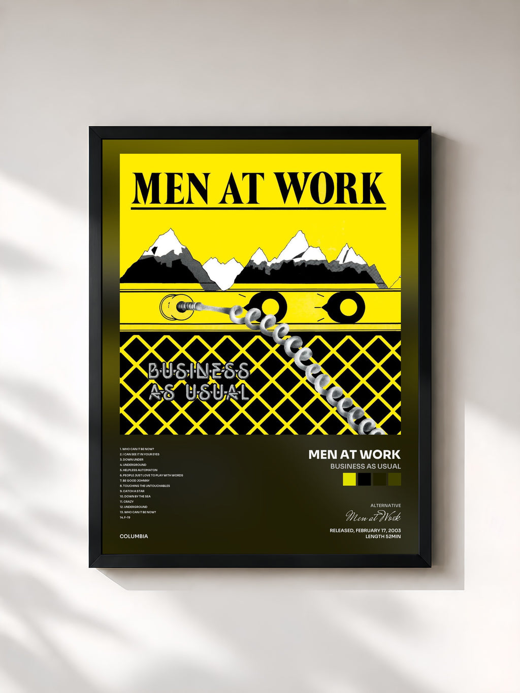#noir Tableau de l'album Business As Usual de Men at Work, cadre noir, imprimé et encadré en France