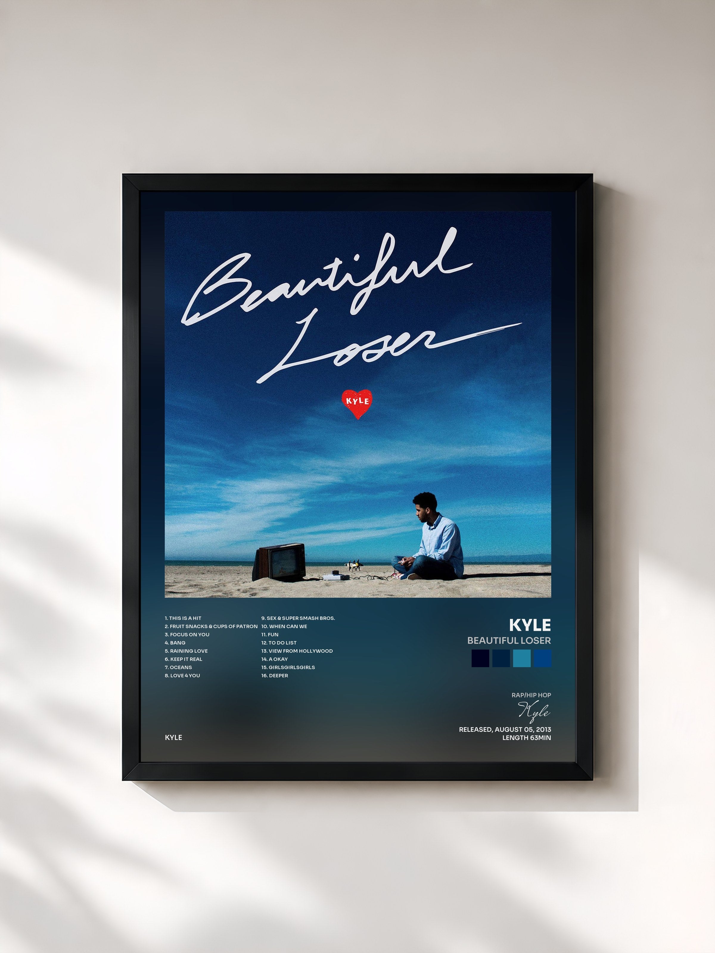 #noir Tableau de l'album Beautiful Loser de Kyle, cadre noir, imprimé et encadré en France