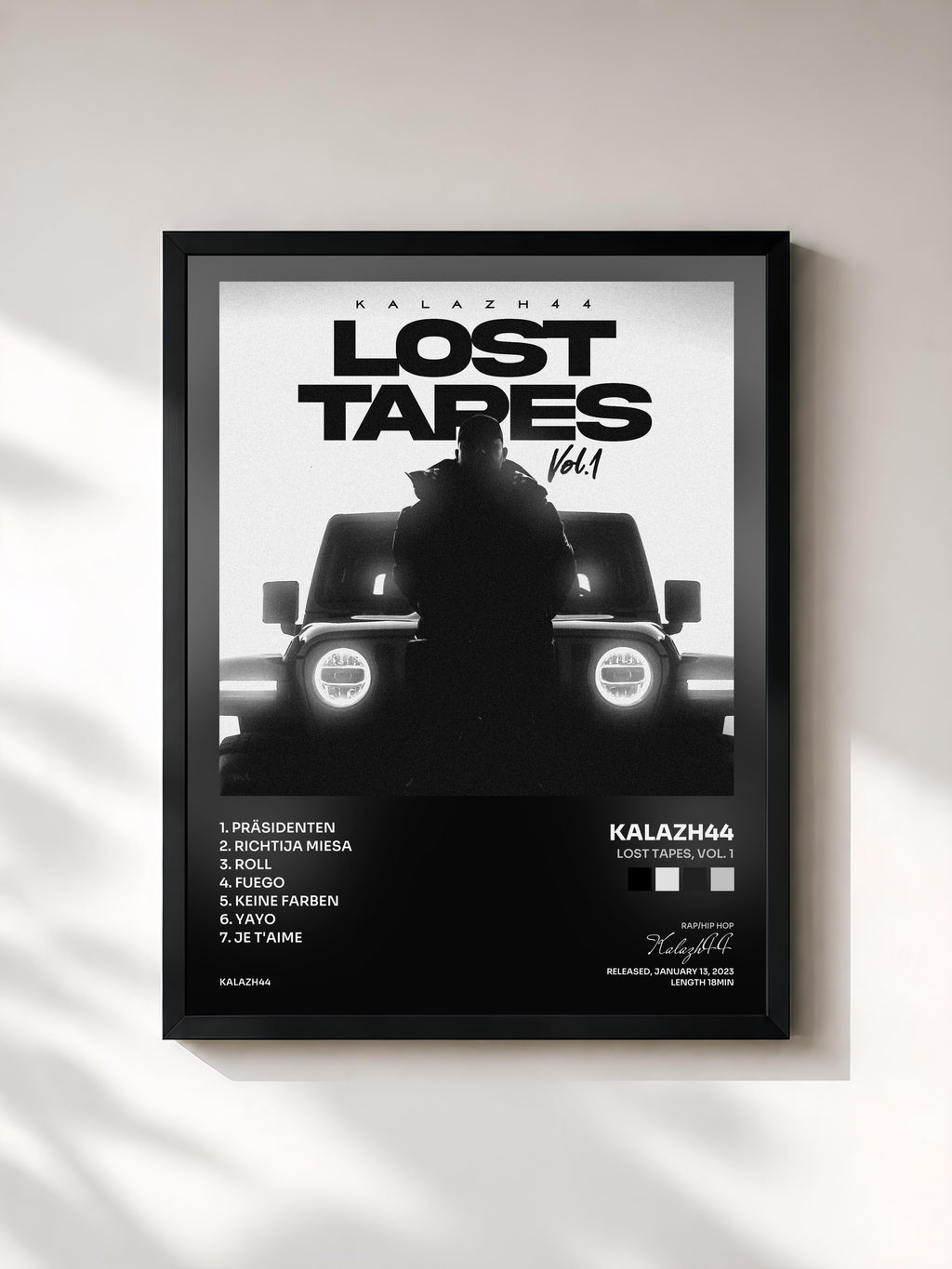 #noir Tableau de l'album Lost Tapes, Vol. 1 de Kalazh44, cadre noir, imprimé et encadré en France