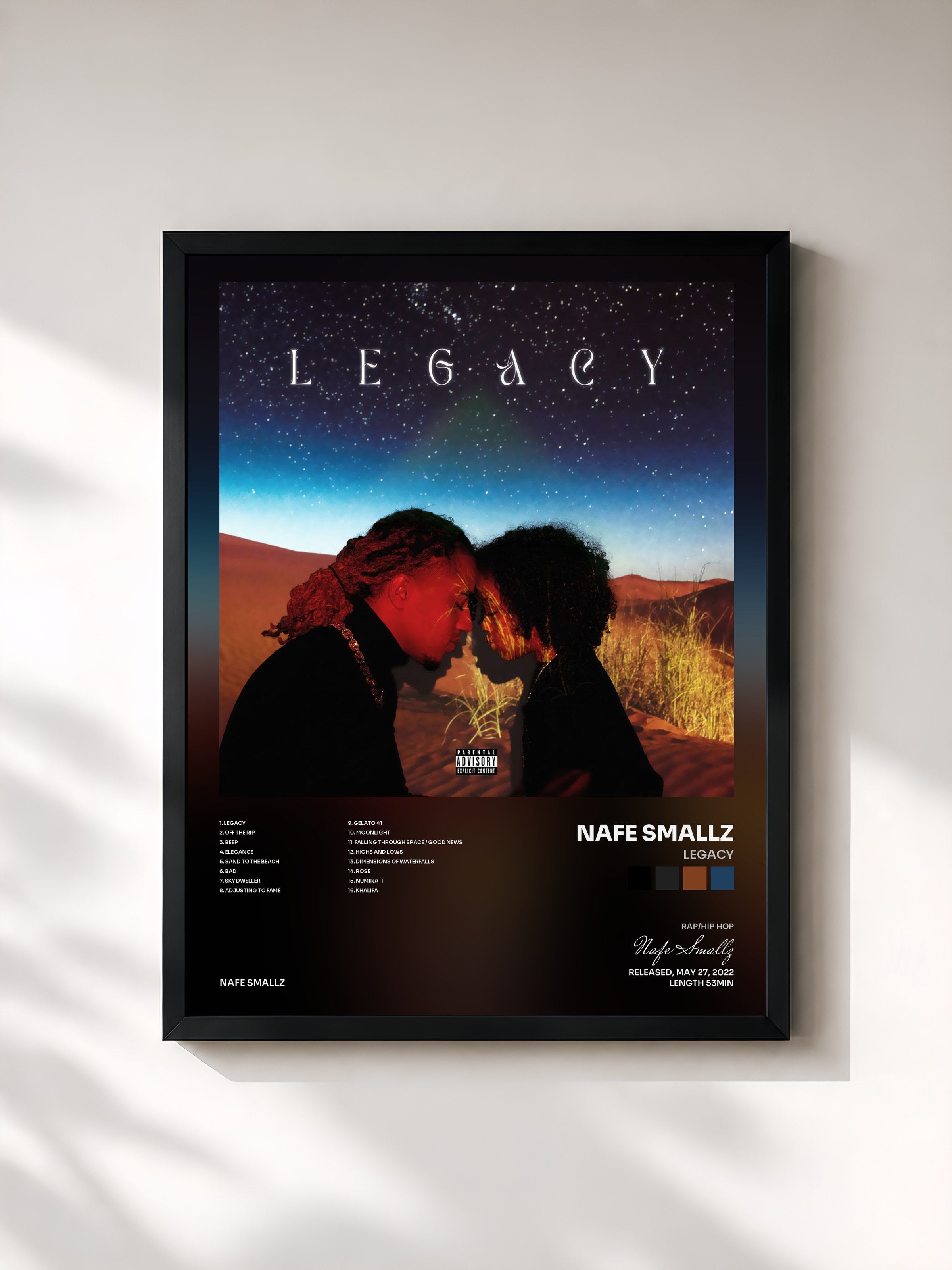 #noir Tableau de l'album Legacy de Nafe Smallz, cadre noir, imprimé et encadré en France