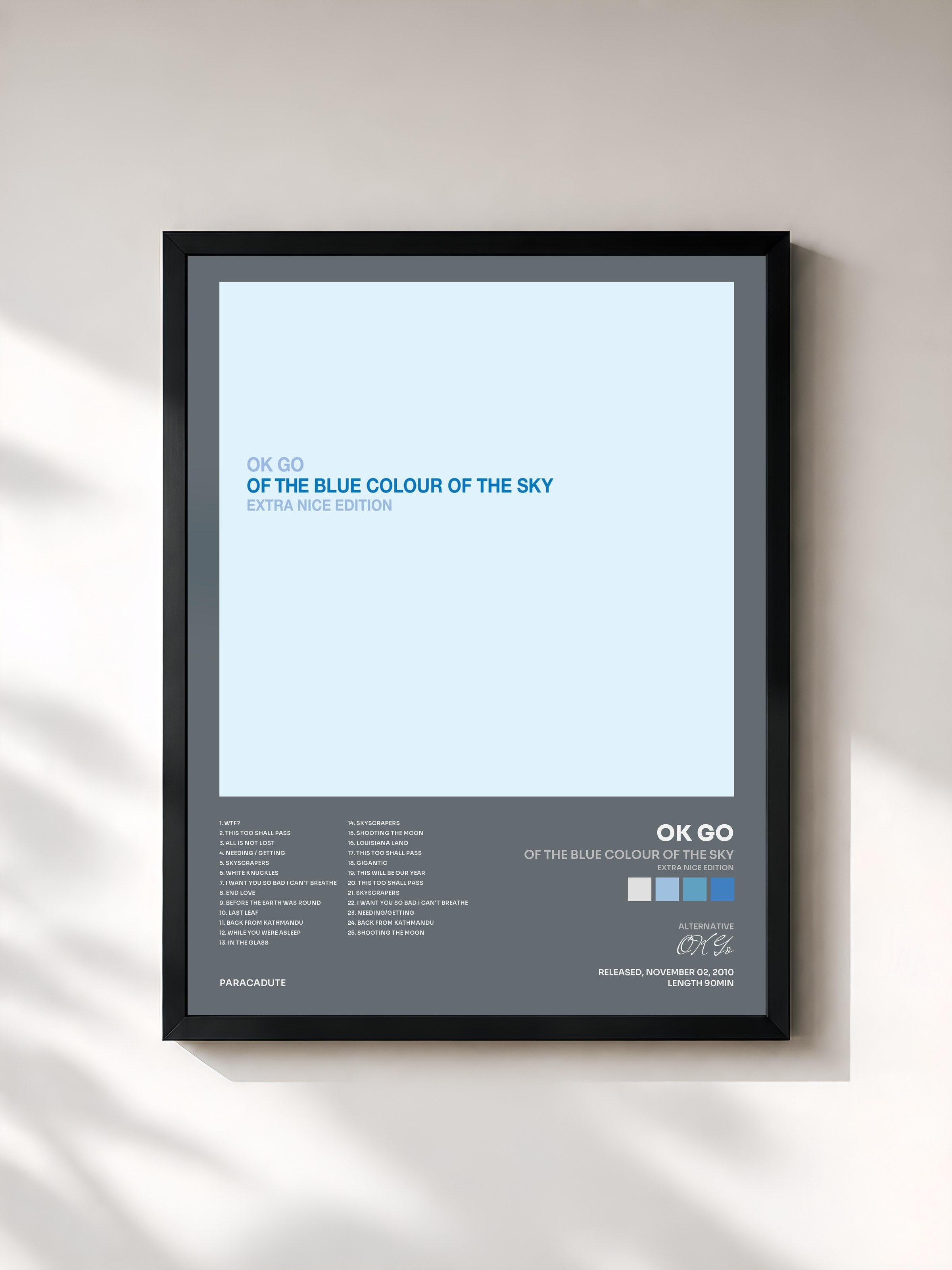 #noir Tableau de l'album Of the Blue Colour of the Sky (Extra Nice Edition) de OK Go, cadre noir, imprimé et encadré en France