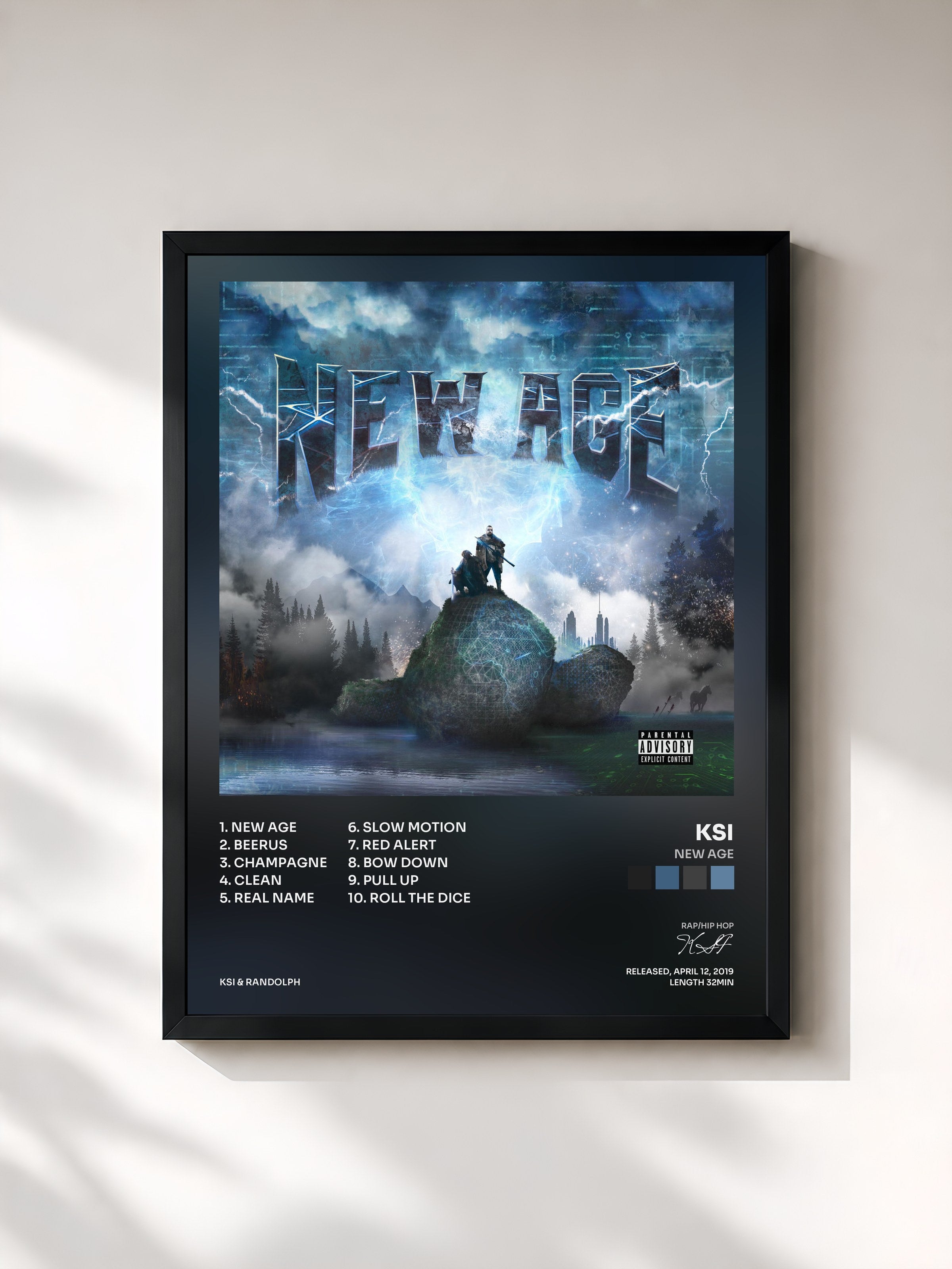 #noir Tableau de l'album New Age de KSI, cadre noir, imprimé et encadré en France