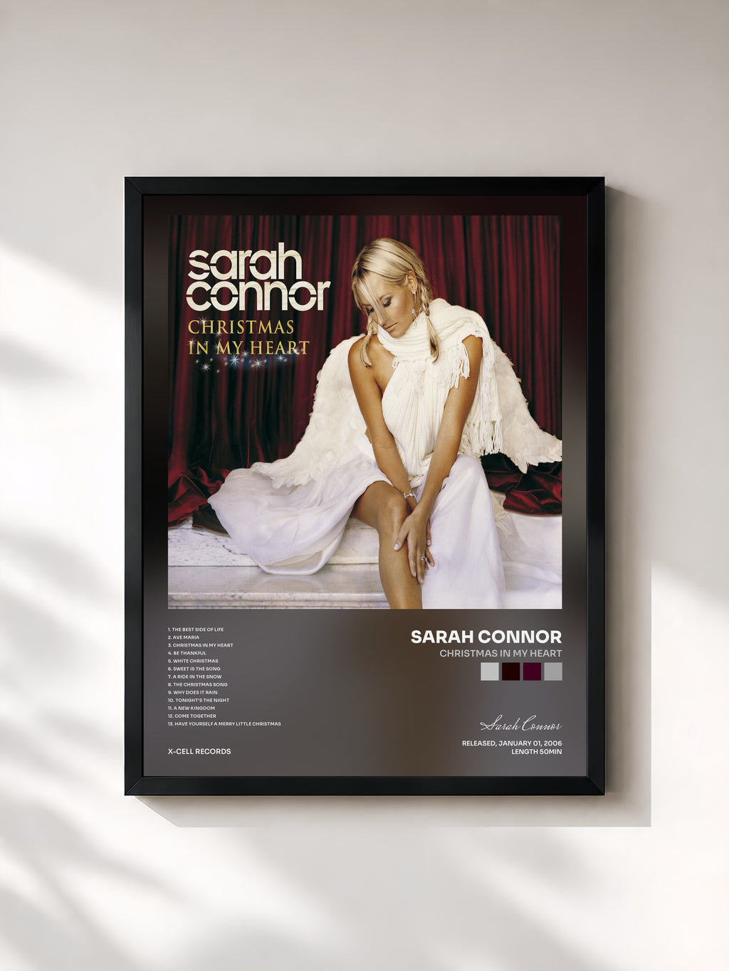 #noir Tableau de l'album Christmas In My Heart de Sarah Connor, cadre noir, imprimé et encadré en France