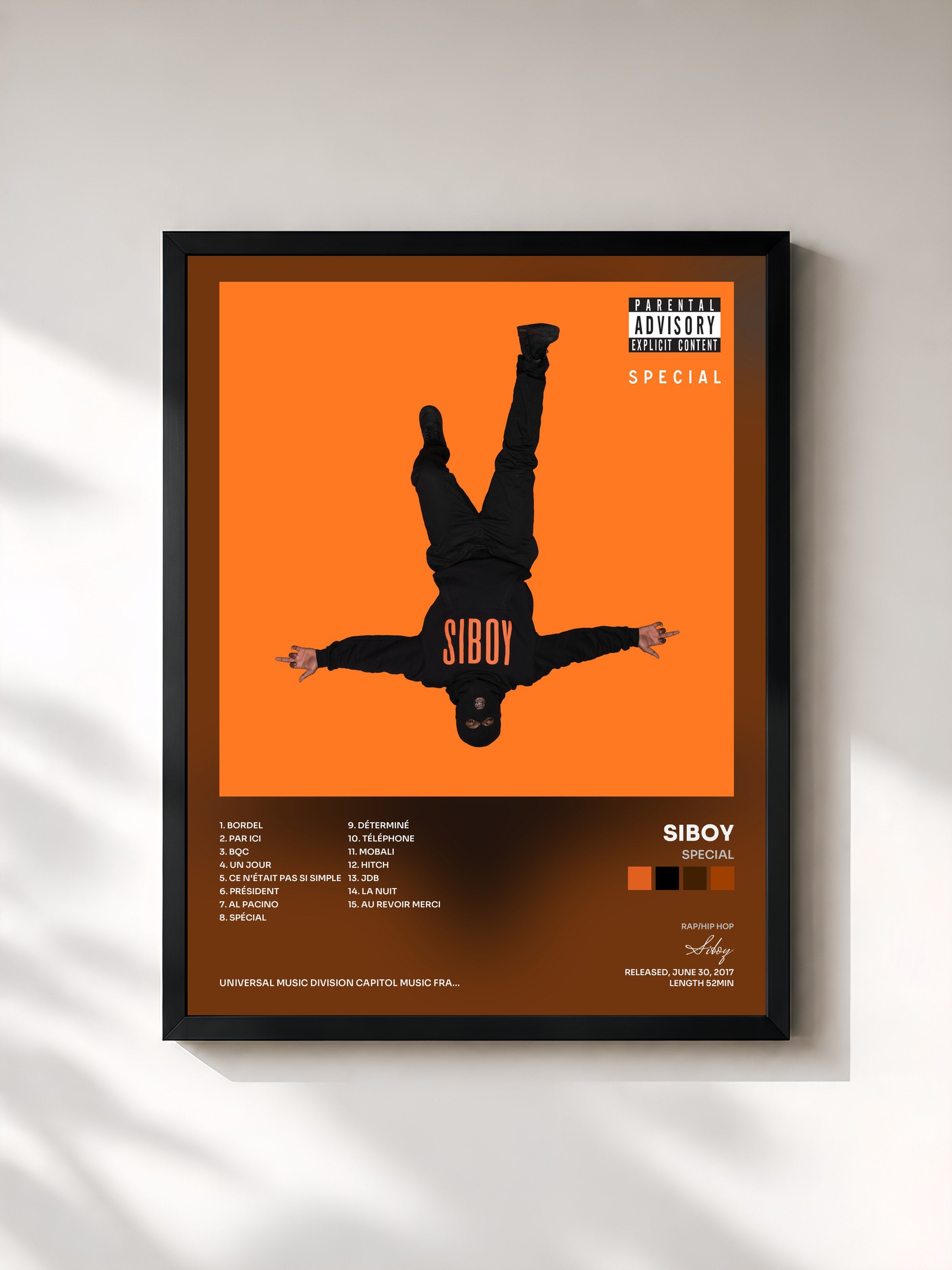 #noir Tableau de l'album Special de Siboy, cadre noir, imprimé et encadré en France