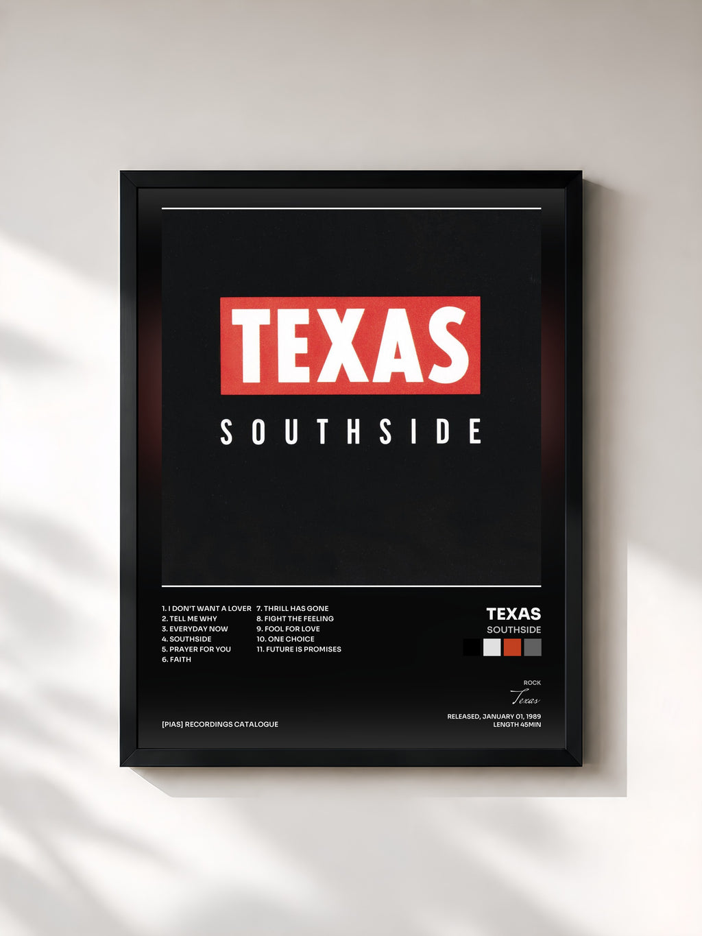 #noir Tableau de l'album Southside de Texas, cadre noir, imprimé et encadré en France