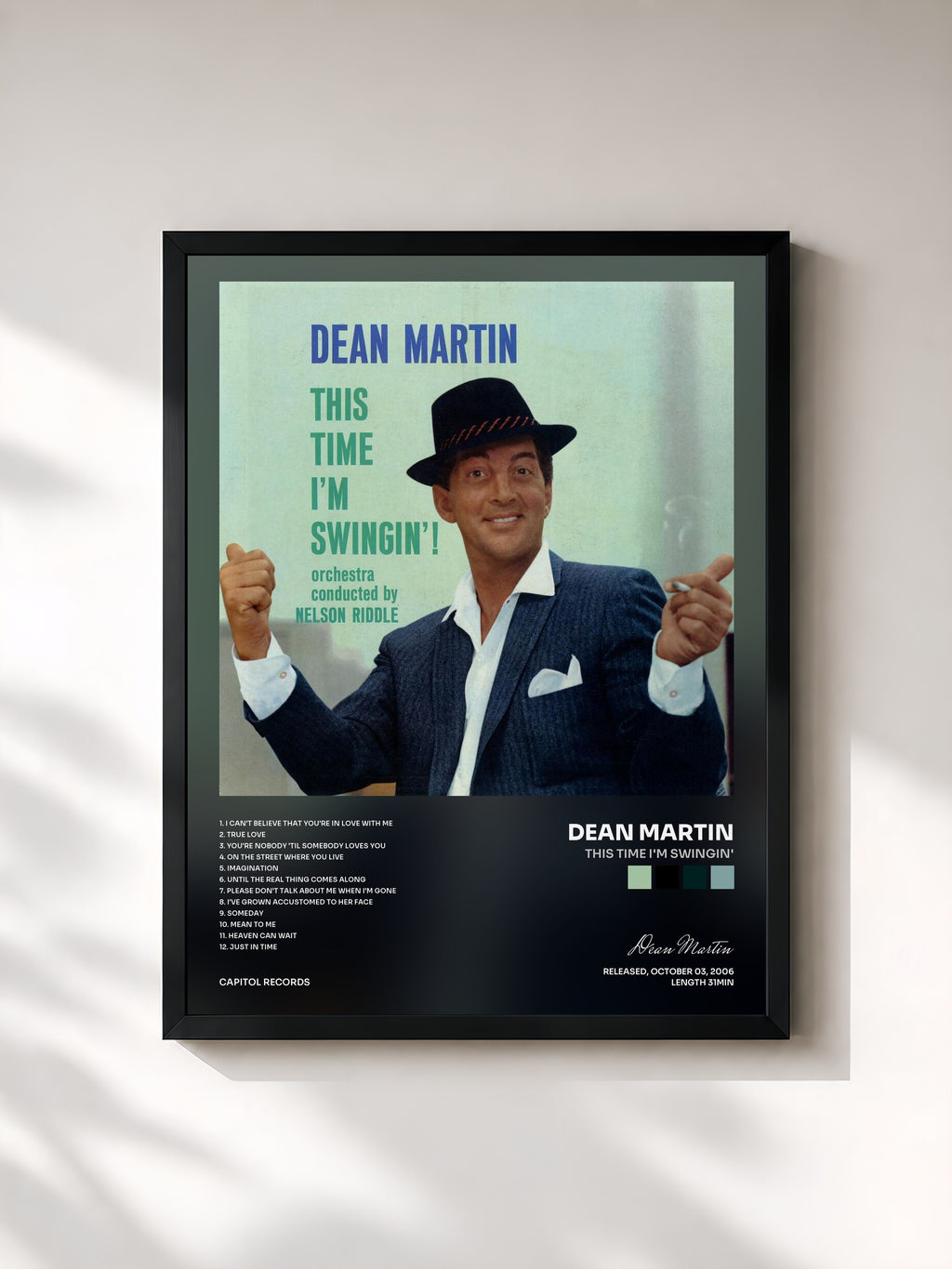 #noir Tableau de l'album This Time I'm Swingin' de Dean Martin, cadre noir, imprimé et encadré en France