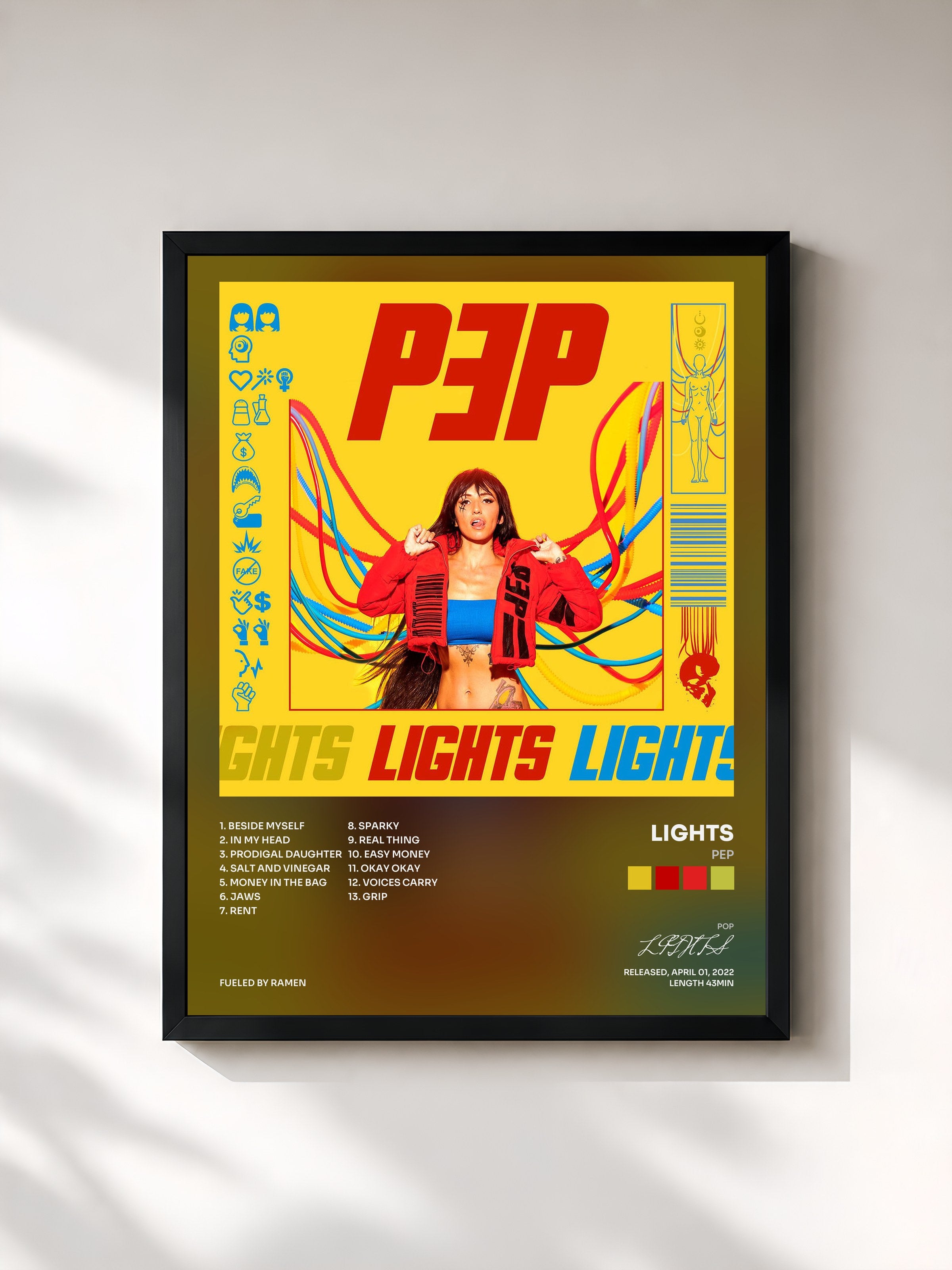#noir Tableau de l'album PEP de LIGHTS, cadre noir, imprimé et encadré en France