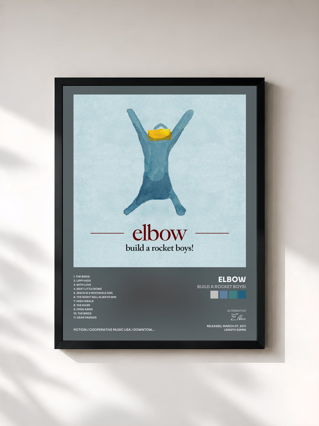 #noir Tableau de l'album build a rocket boys! de Elbow, cadre noir, imprimé et encadré en France
