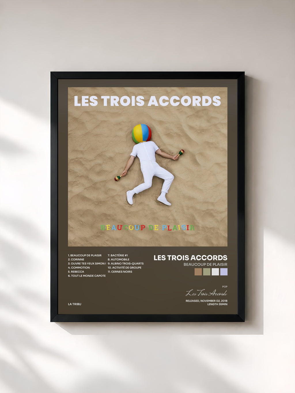 #noir Tableau de l'album Beaucoup de plaisir de Les Trois Accords, cadre noir, imprimé et encadré en France